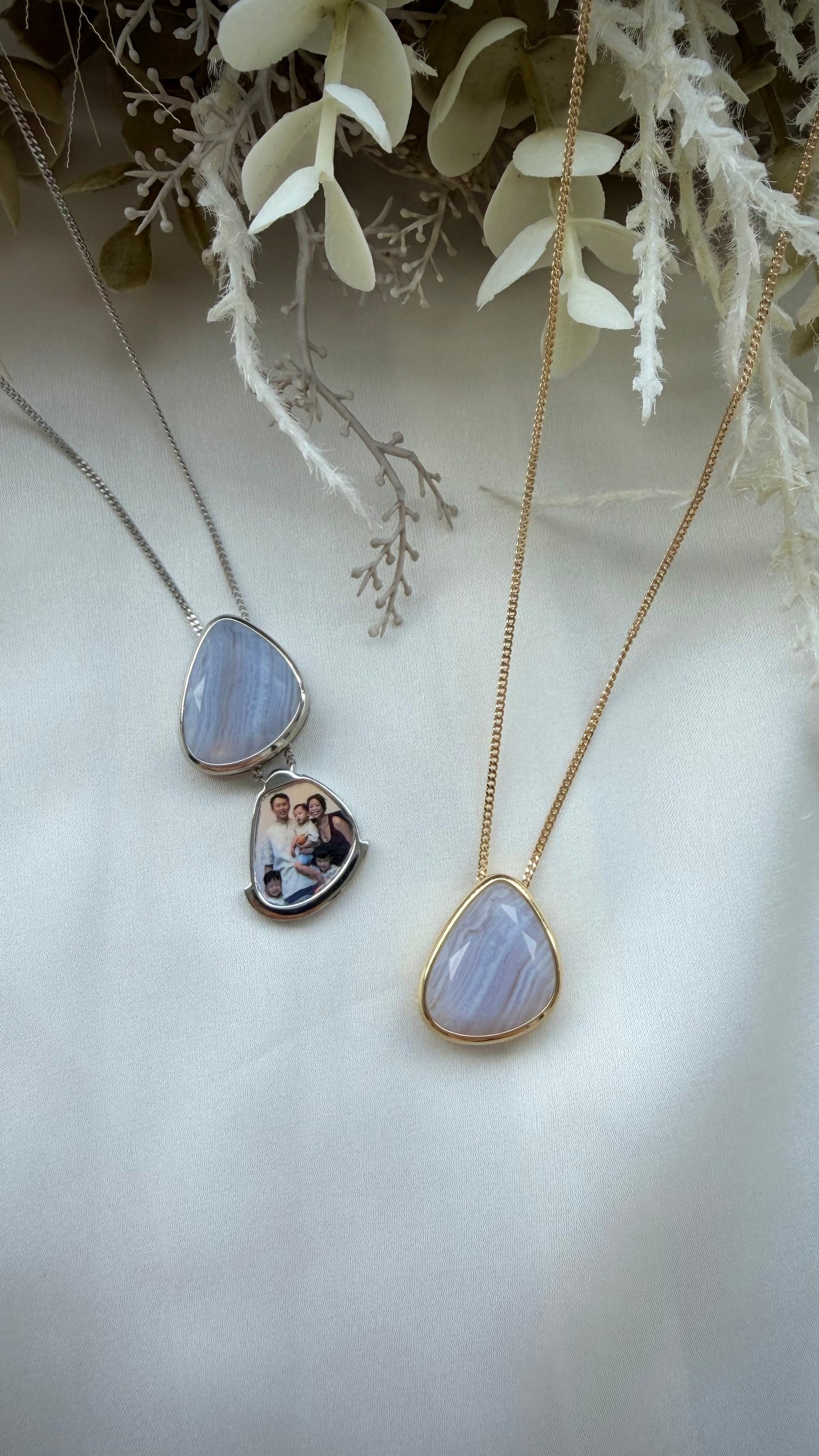 Blue Lace Agate Statement Sliding Locket