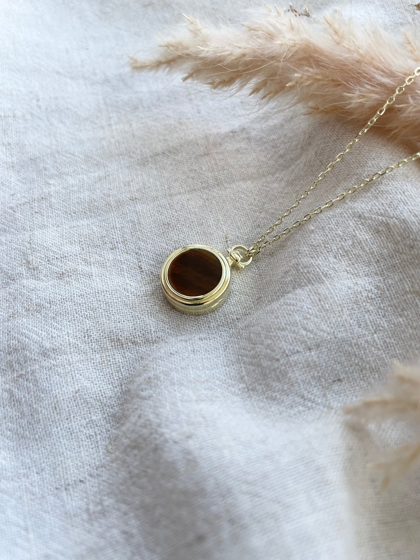 Tiger Eye Pocket Watch Locket in Solid Gold 18K