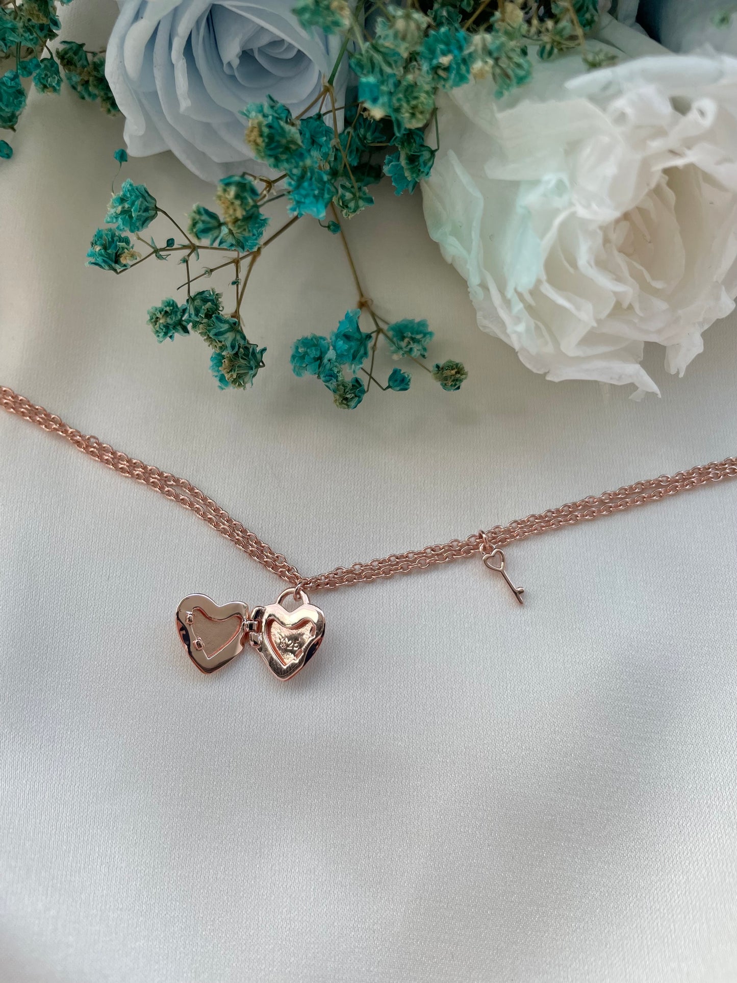 Heart Padlock Bracelet (Cable Chain) in Rose Gold Vermeil