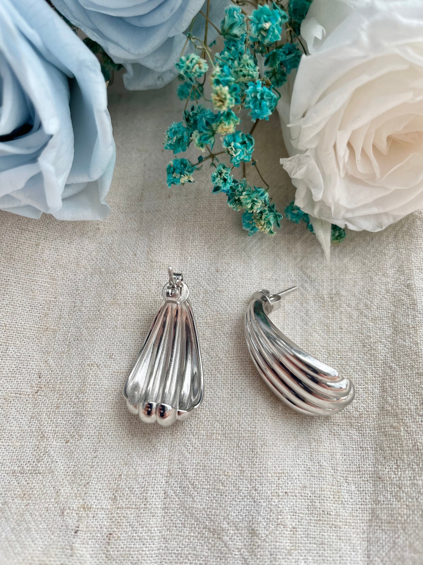 Curved Shell Earrings in Sterling Silver