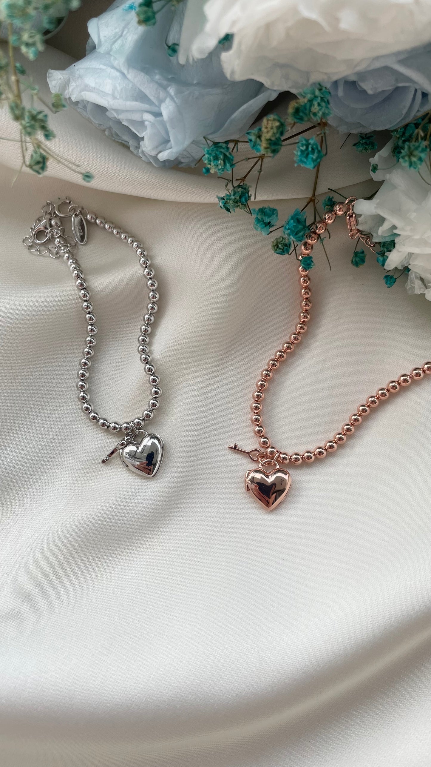 Heart Padlock Beaded Bracelet in Solid Gold 18K