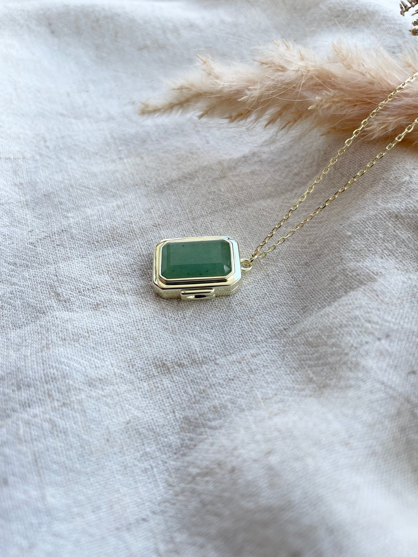 Green Aventurine Locket in Gold Vermeil