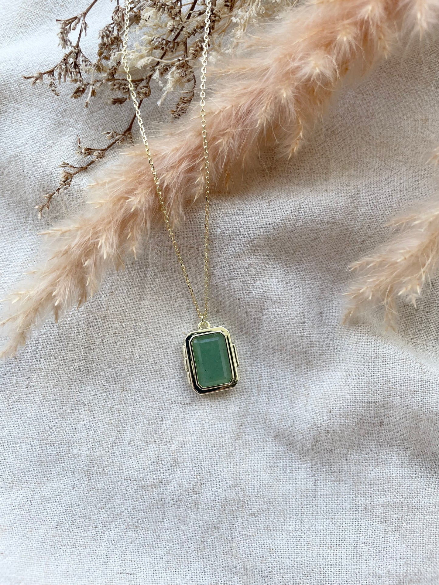 Green Aventurine Locket in Gold Vermeil