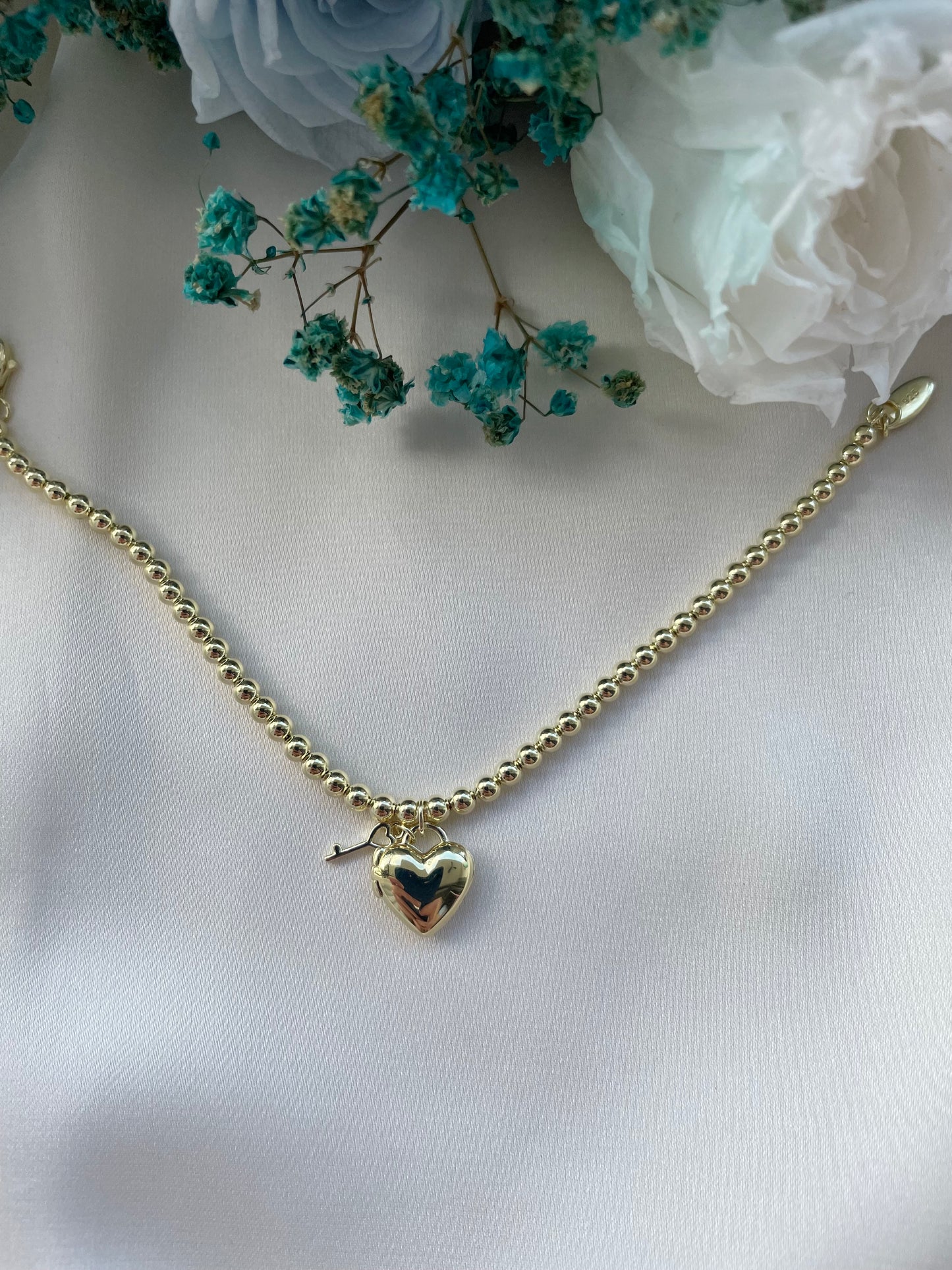 Heart Padlock Bracelet (Beaded) in Gold Vermeil