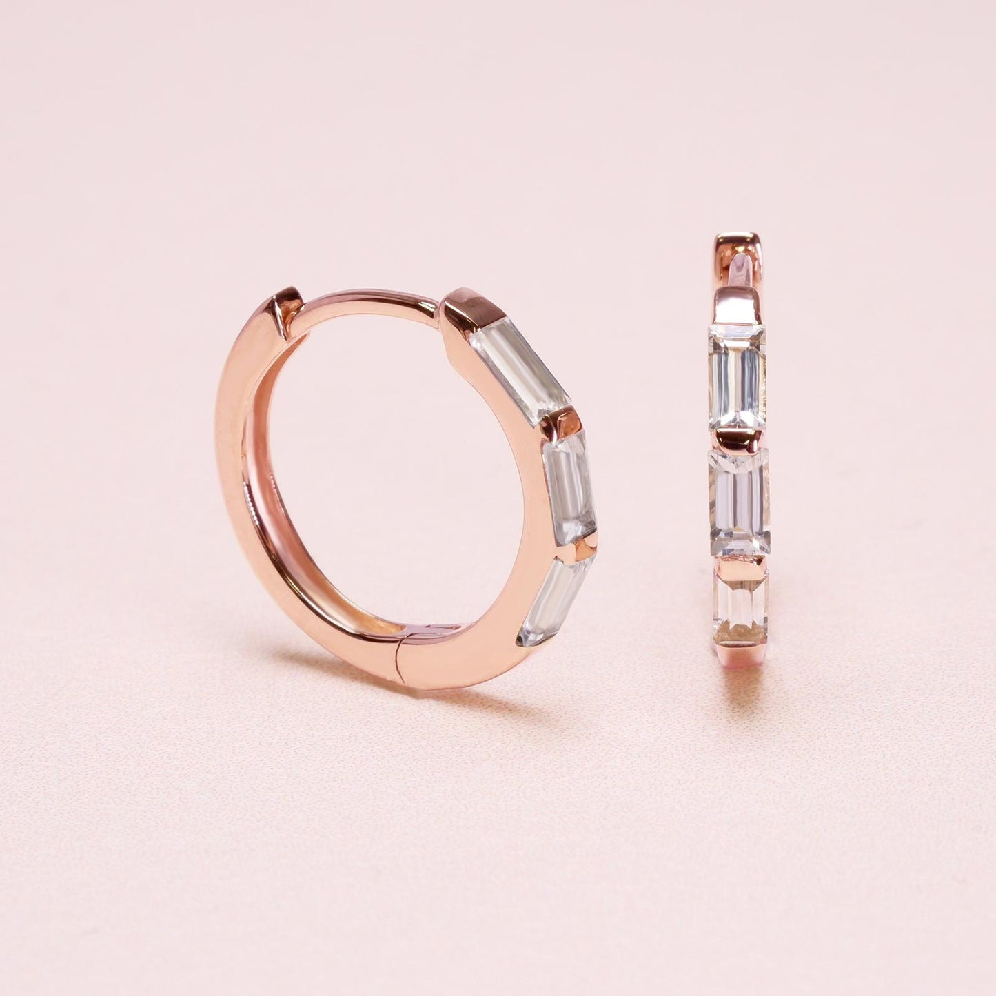 (Instock) 18K Baguette White Sapphire Hoops Earrings