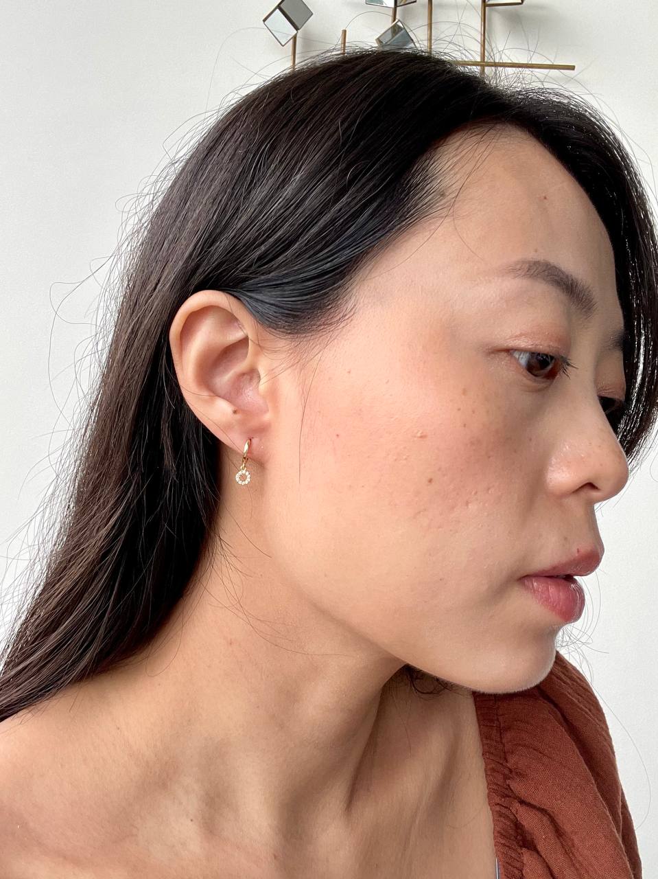 (Instock) 18K Circle Diamond Swing Earrings