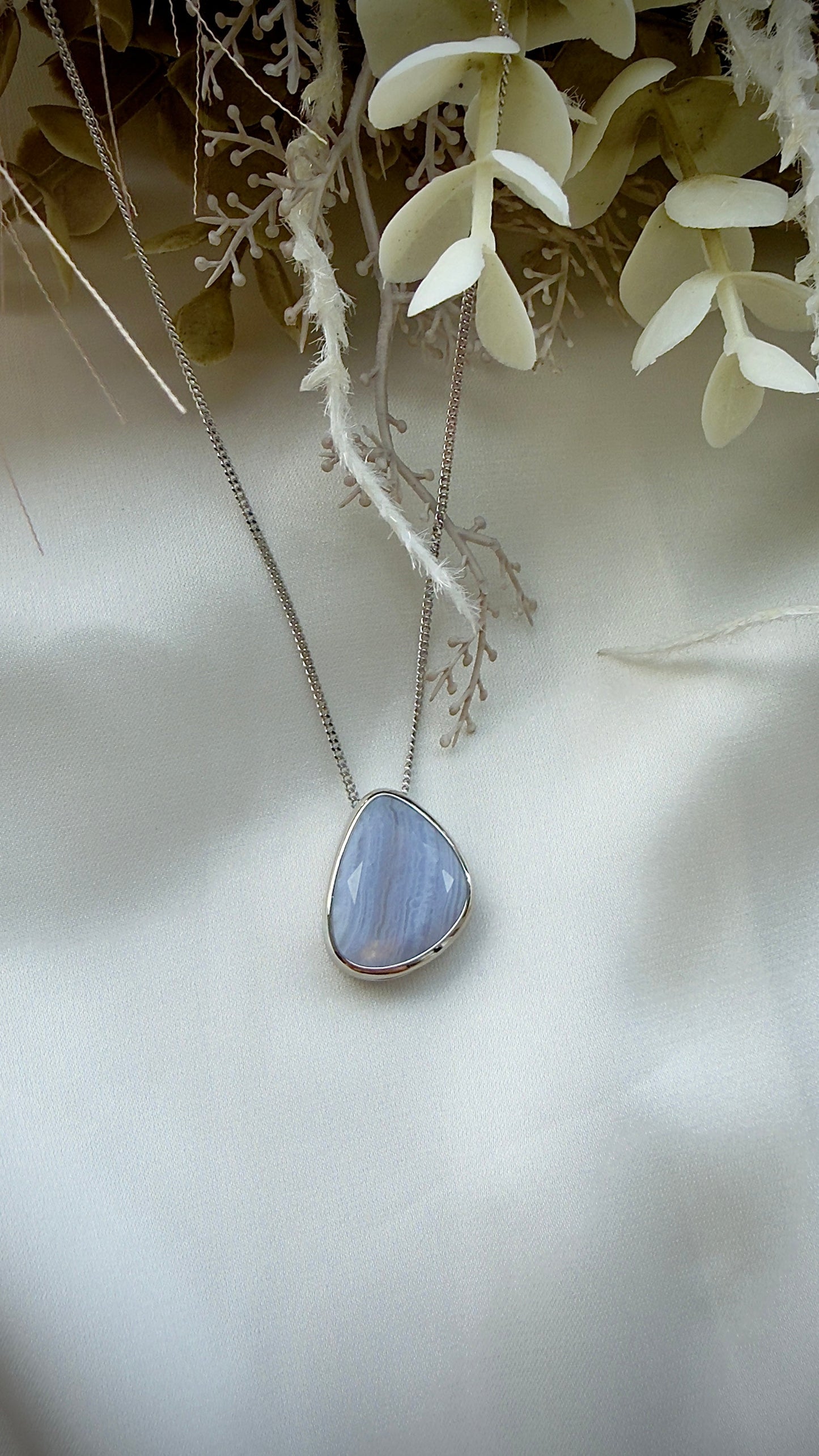 Blue Lace Agate Statement Sliding Locket