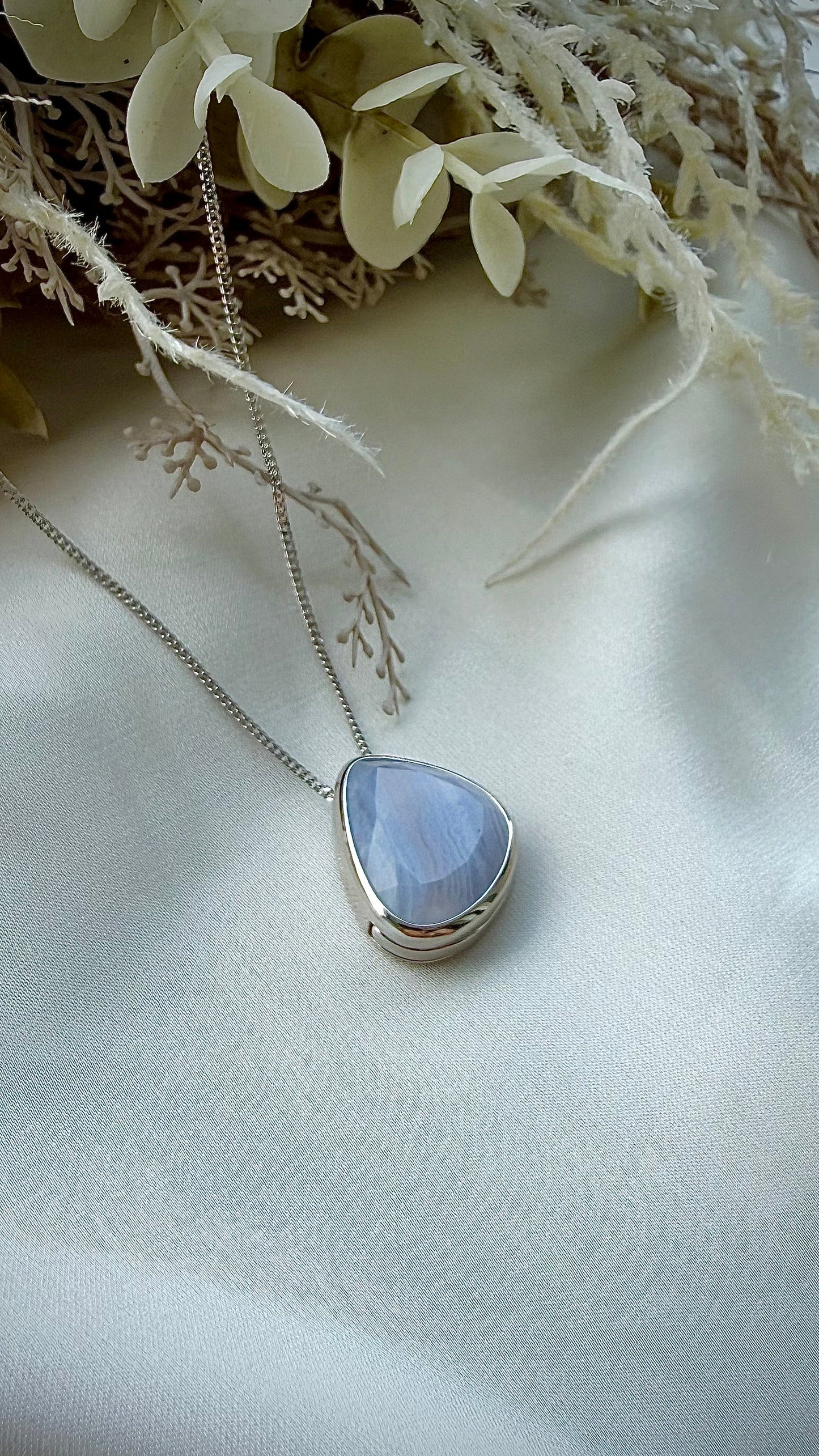 Blue Lace Agate Statement Sliding Locket