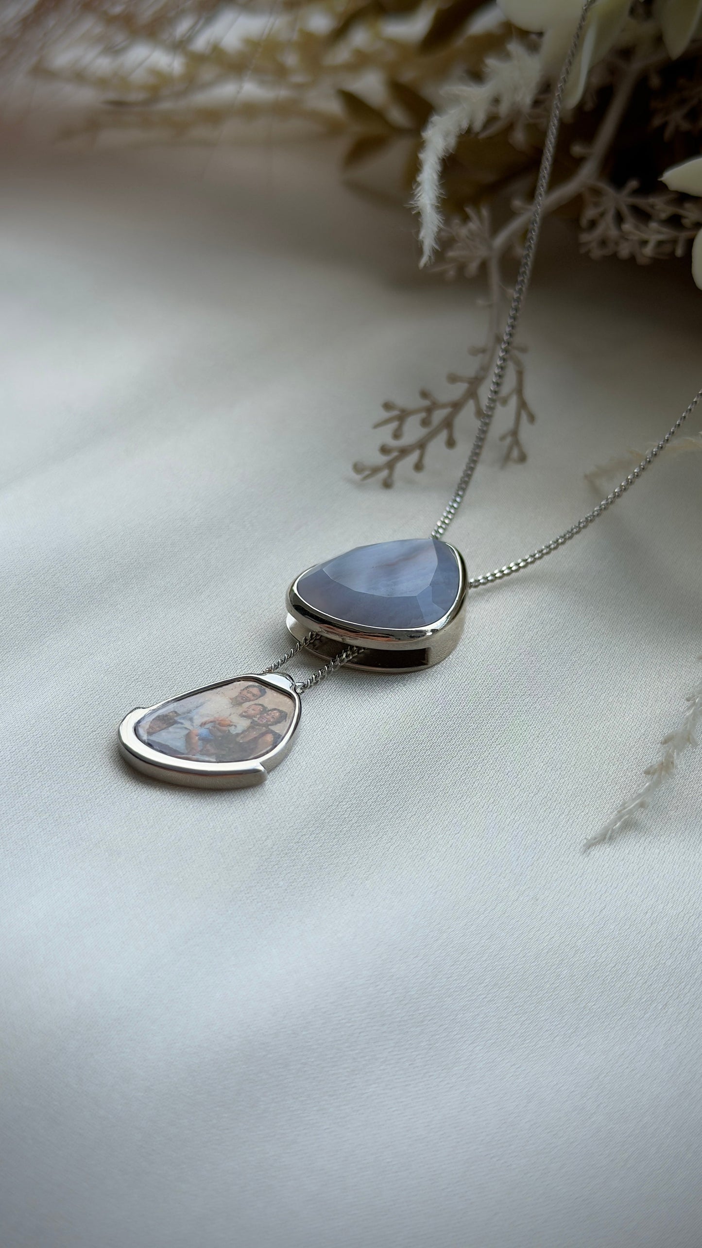 Blue Lace Agate Statement Sliding Locket