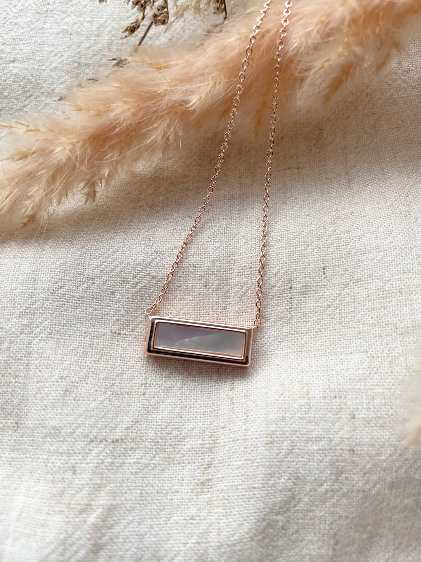 Mother of Pearl Bar Locket in Rose Gold Vermeil