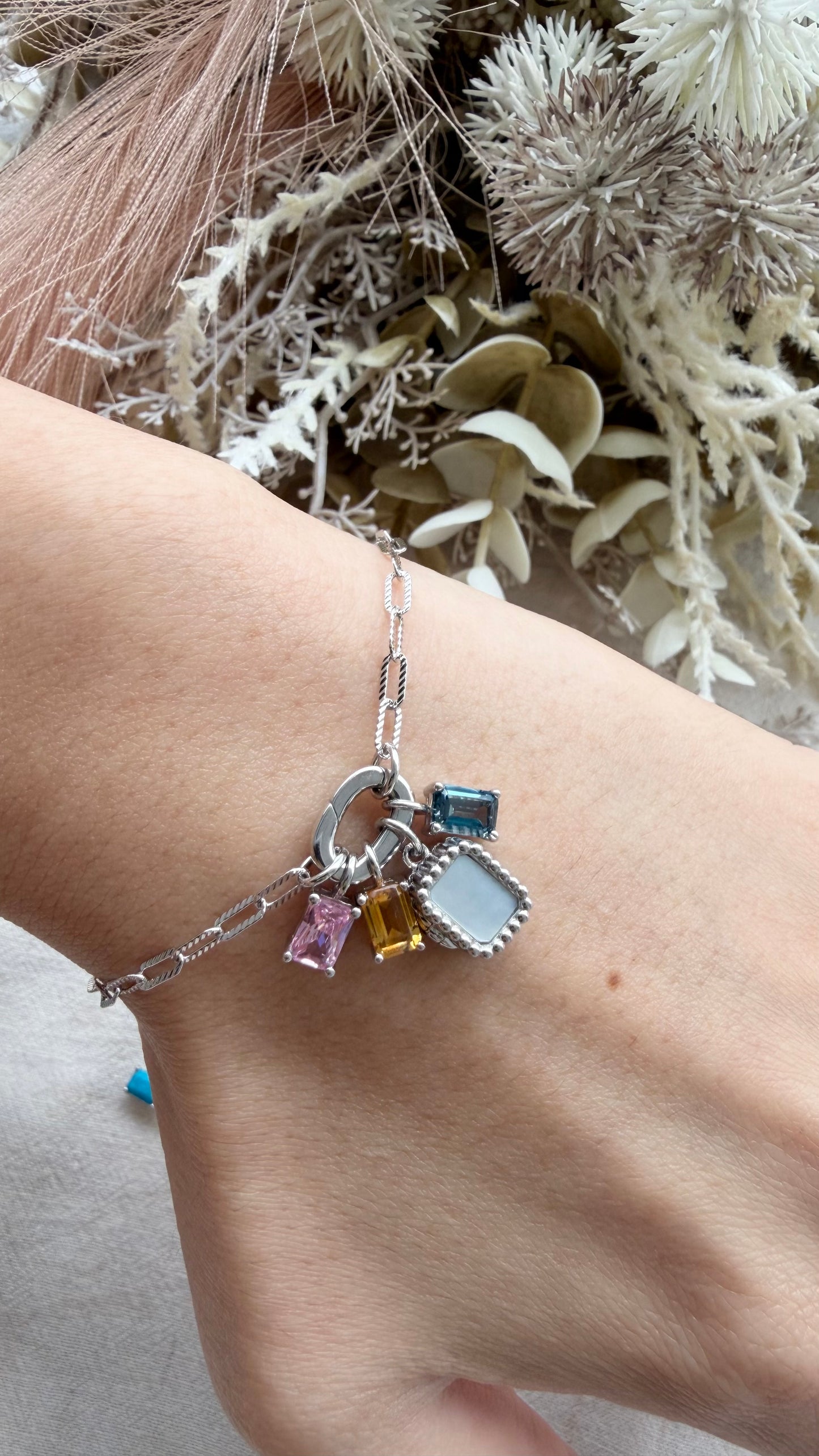 Paperclip Charm Locket Bracelet (Silver)