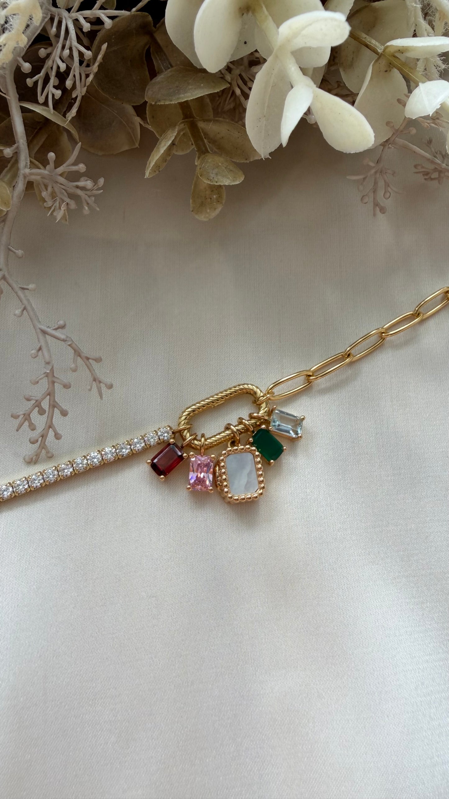 Tennis Paper Clip Charm Locket Bracelet (Gold Vermeil)