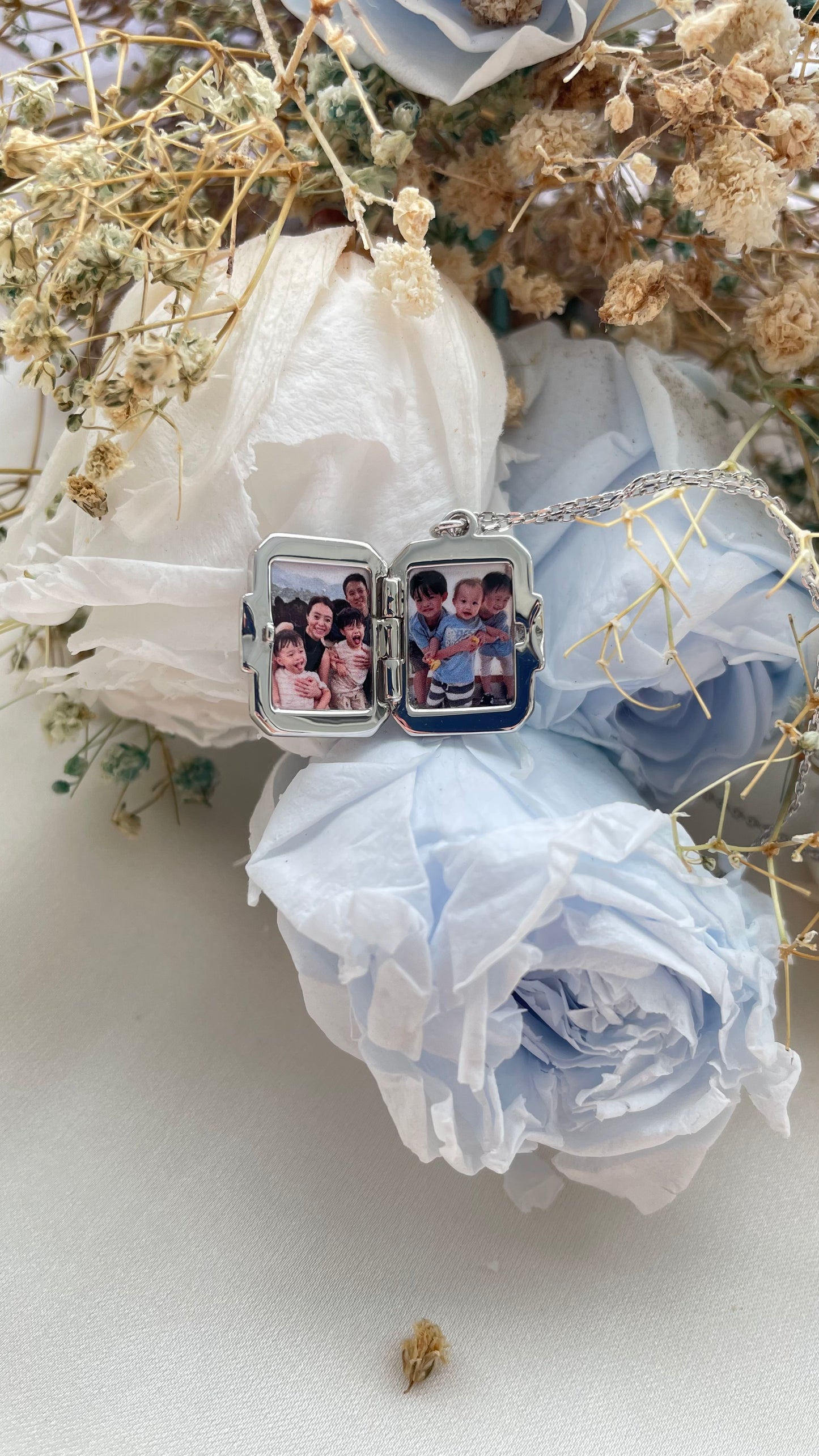 Rose Quartz Emerald Cut Locket in Sterling Silver