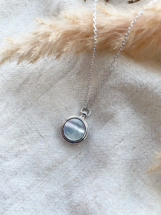 Mother of Pearl Pocket Watch Locket in Sterling Silver