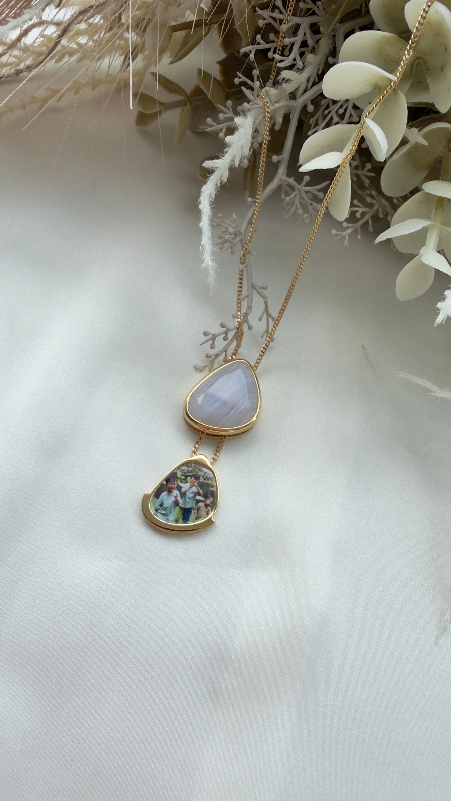 Blue Lace Agate Statement Sliding Locket