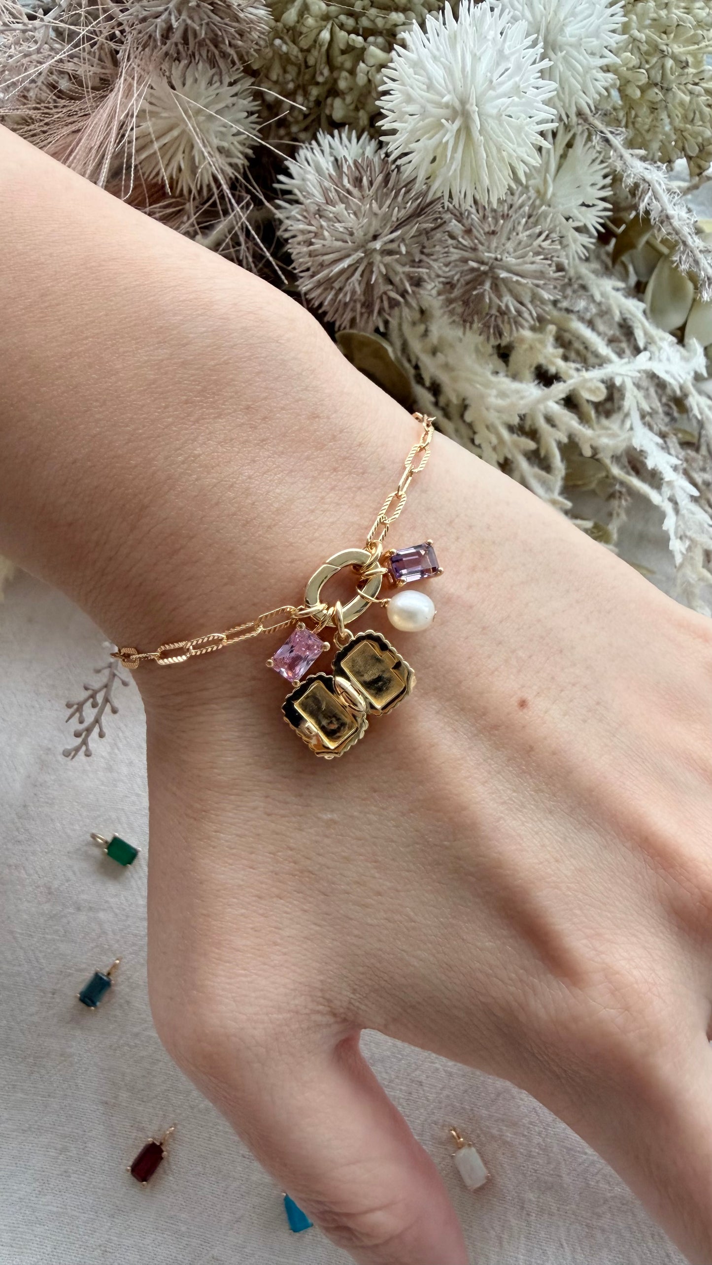 Paperclip Charm Locket Bracelet (Gold Vermeil)