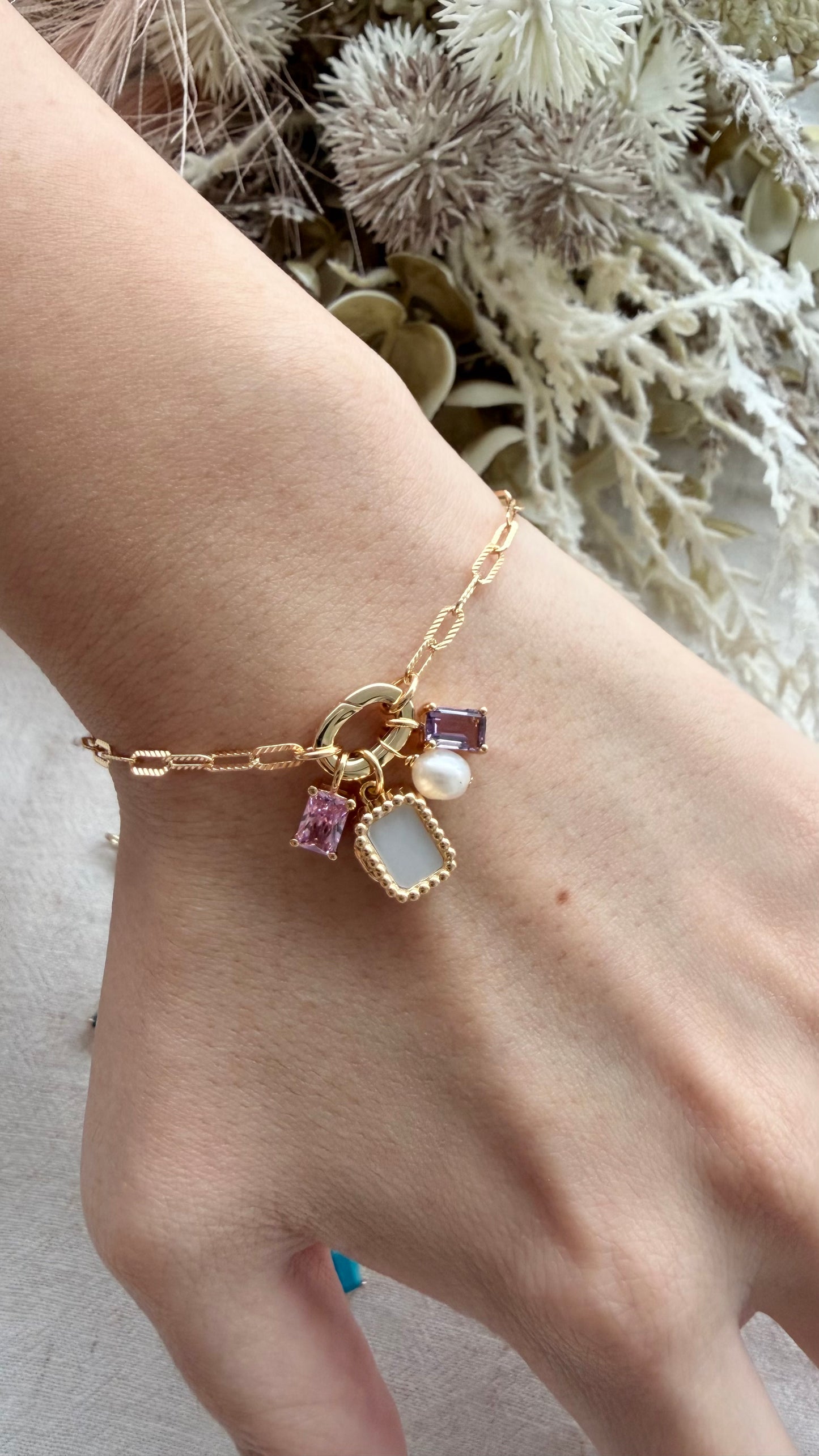 Paperclip Charm Locket Bracelet (Gold Vermeil)