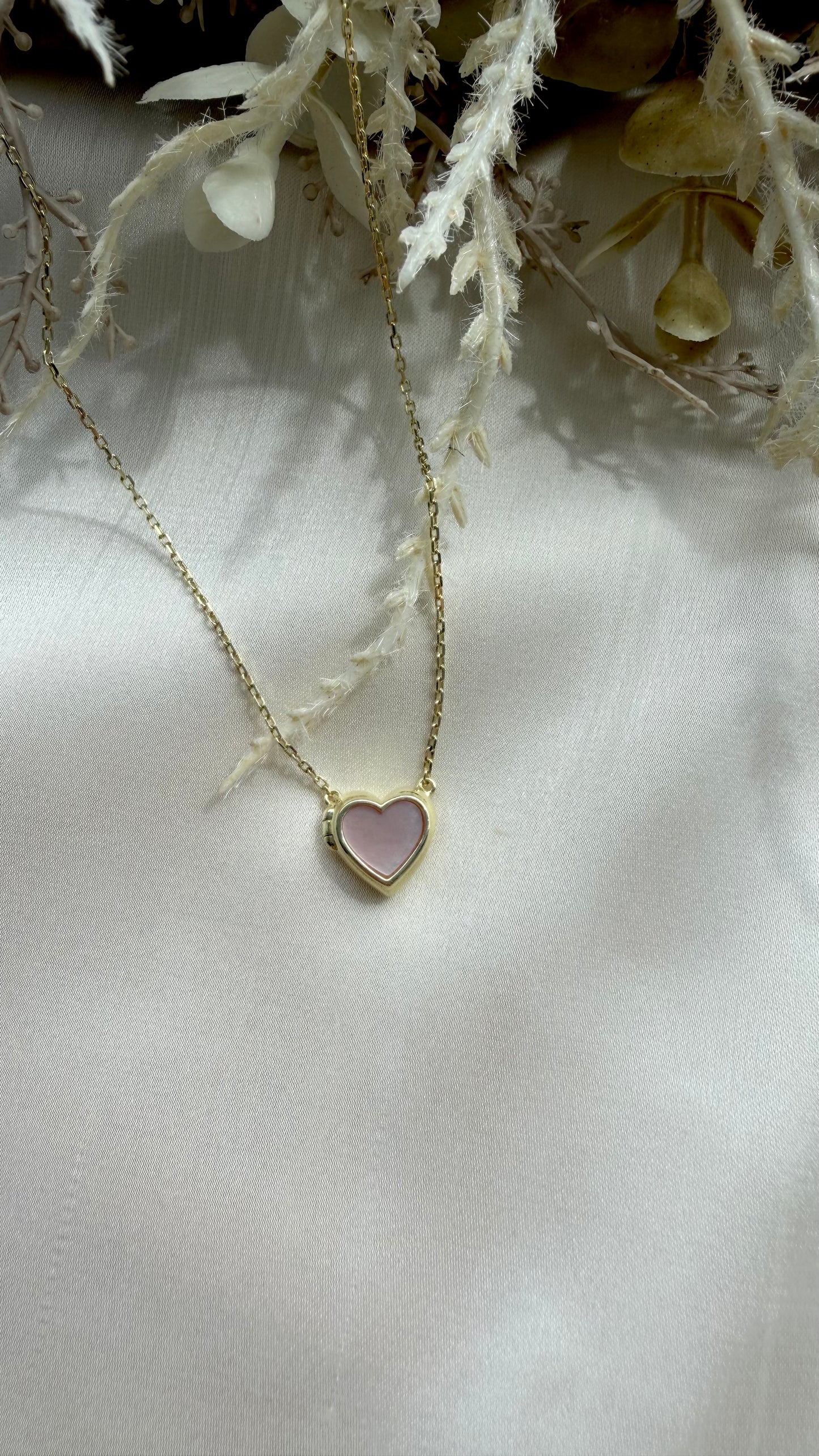 Pink Mother of Pearl & Red Agate Heart Sliding Locket