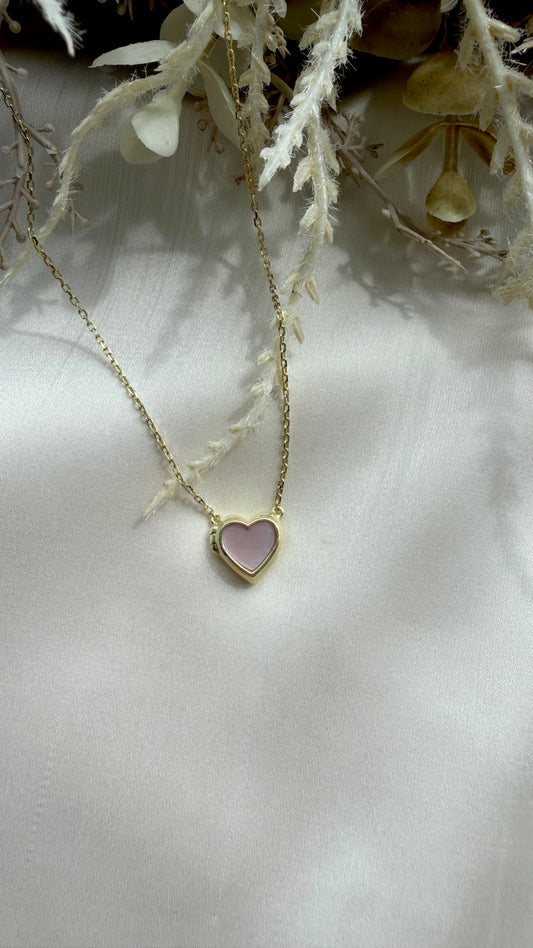 Pink Mother of Pearl & Red Agate Heart Sliding Locket