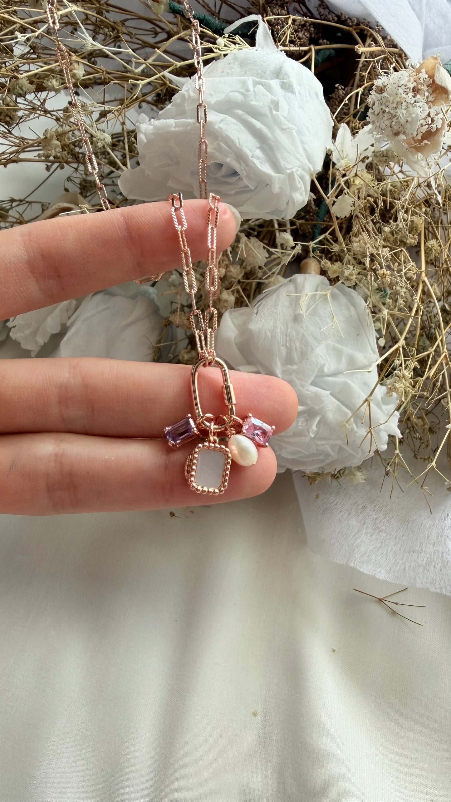 Charm Locket Necklace (Rose Gold Vermeil)