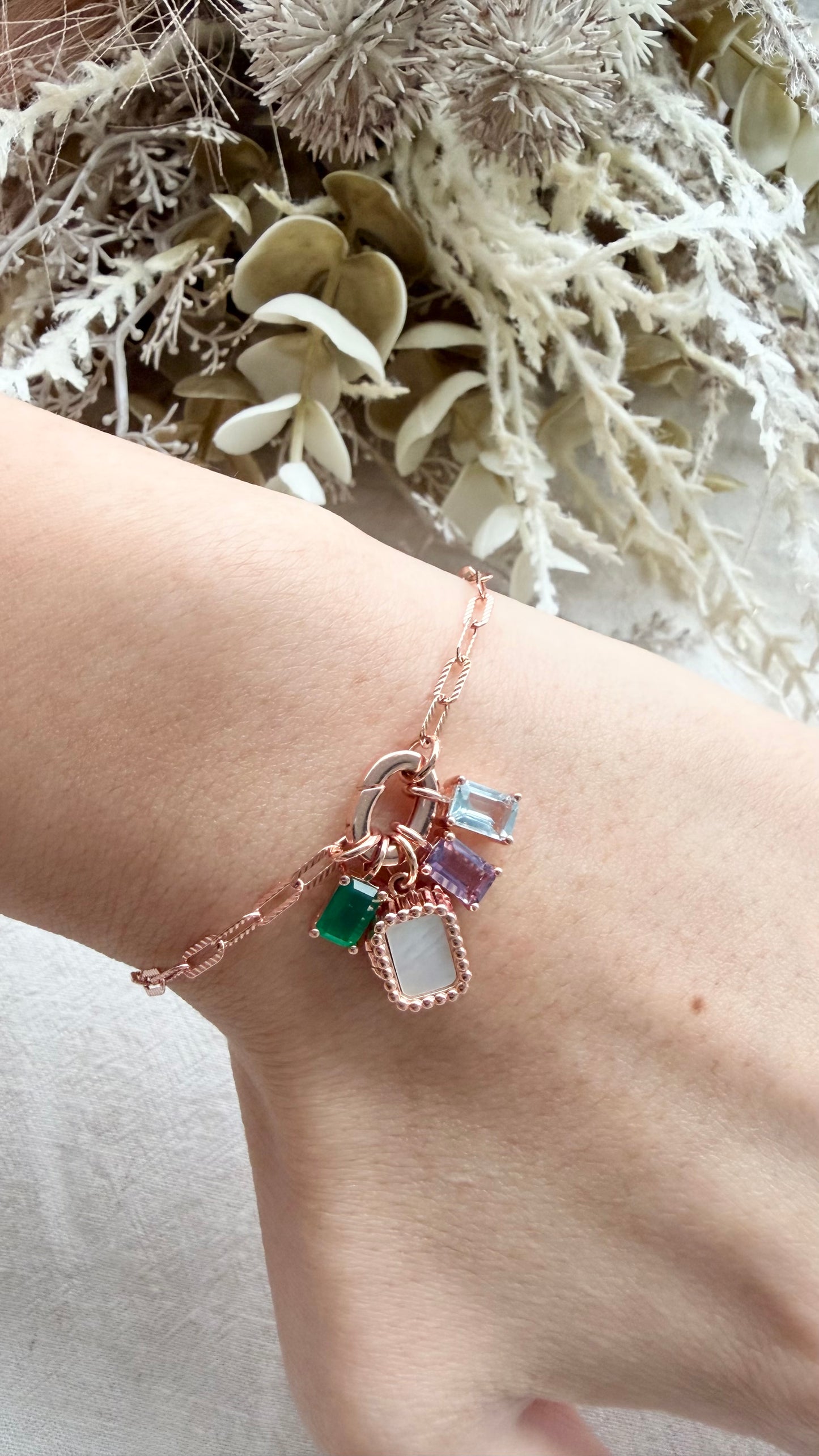 Paperclip Charm Locket Bracelet (Rose Gold Vermeil)