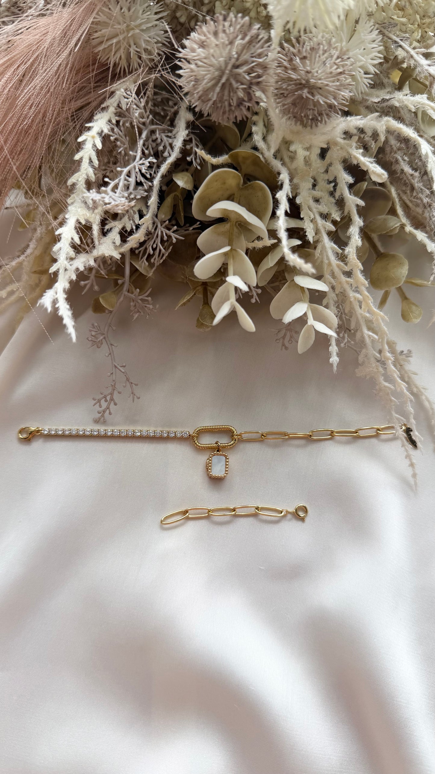 Tennis Paper Clip Charm Locket Bracelet (Gold Vermeil)