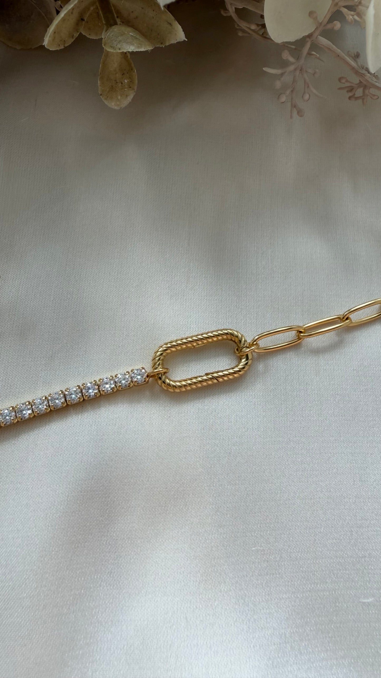 Tennis Paper Clip Charm Locket Bracelet (Chain Only - Gold Vermeil)