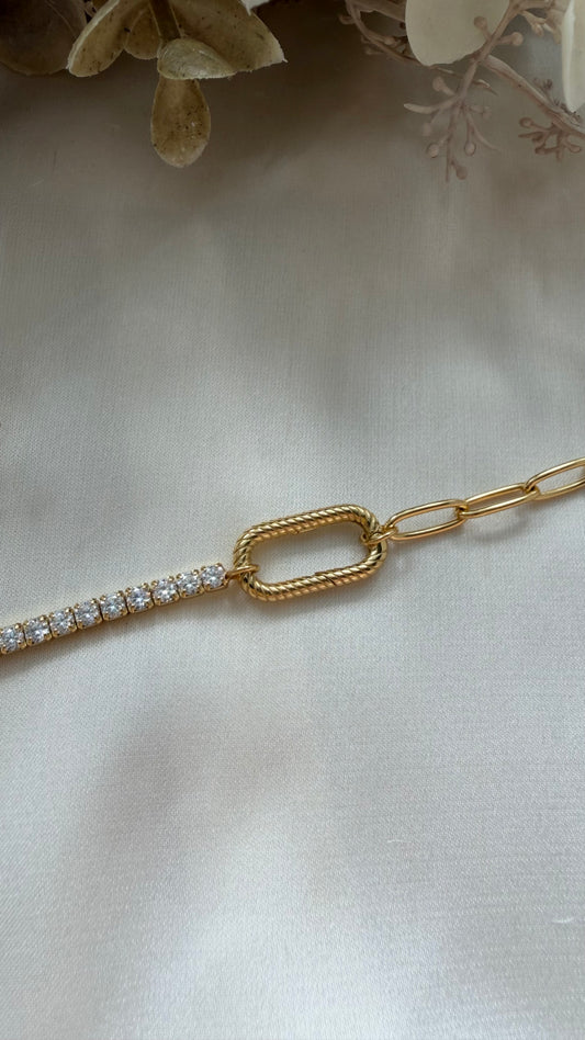 Tennis Paper Clip Charm Locket Bracelet (Chain Only - Gold Vermeil)