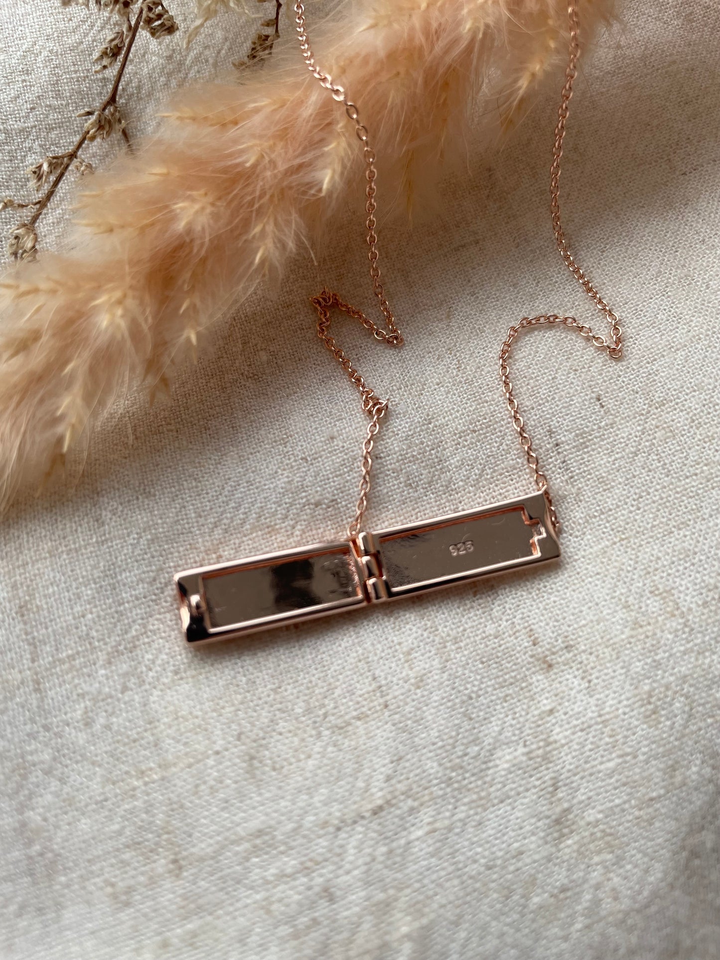 Mother of Pearl Bar Locket in Rose Gold Vermeil