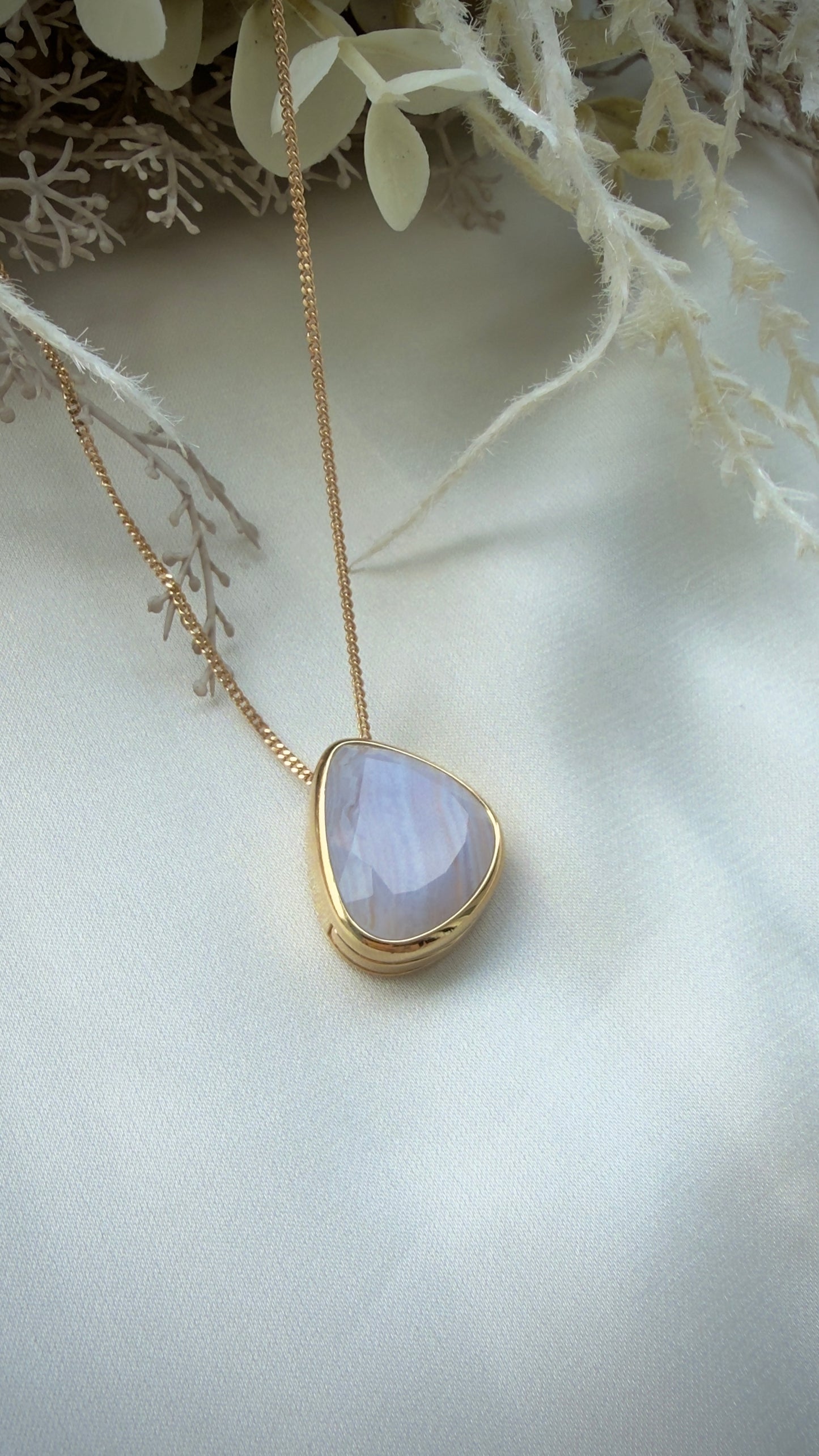 Blue Lace Agate Statement Sliding Locket