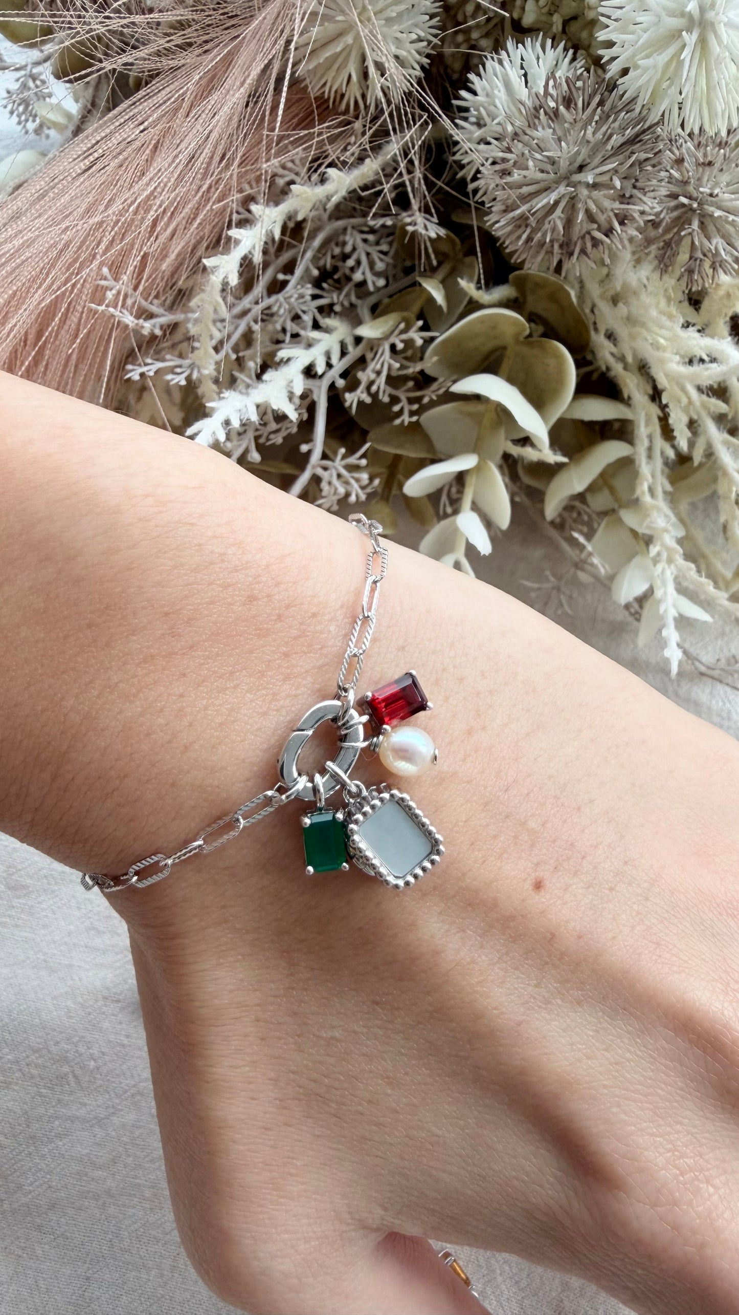 Paperclip Charm Locket Bracelet (Silver)