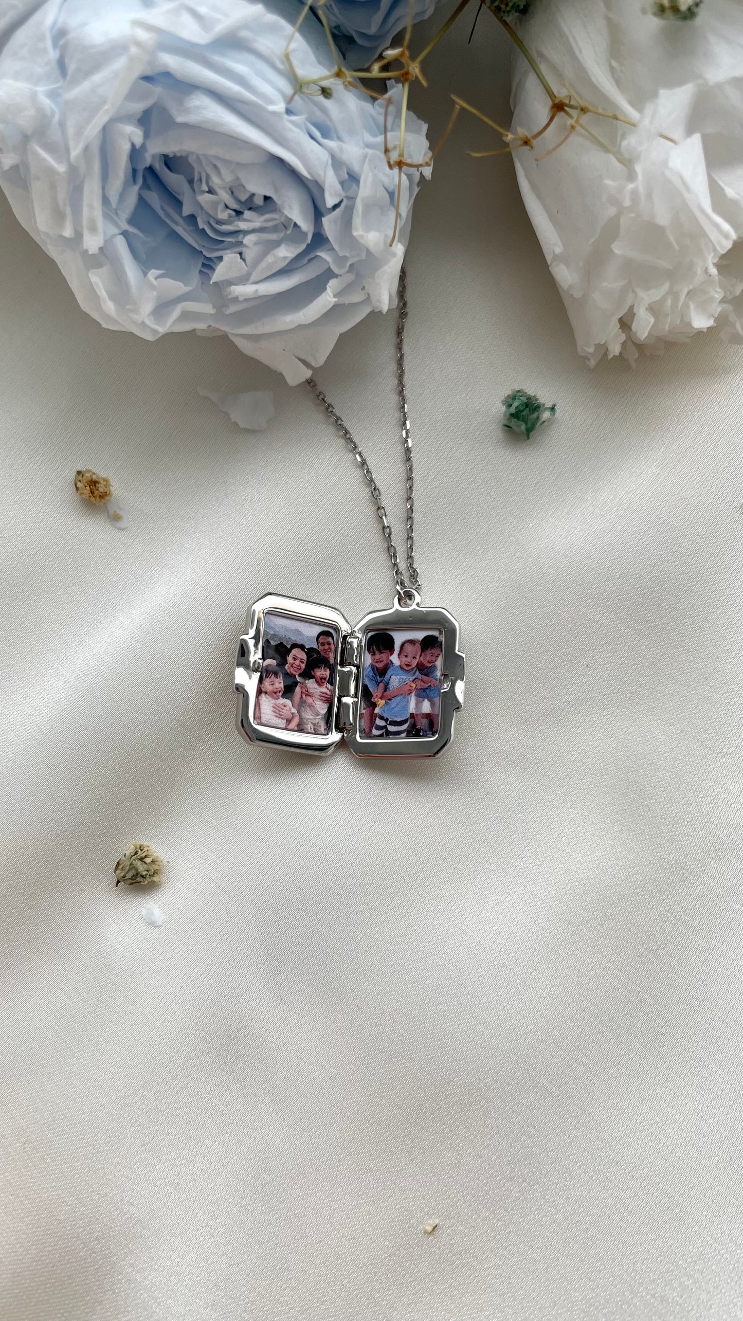 Rose Quartz Emerald Cut Locket in Sterling Silver
