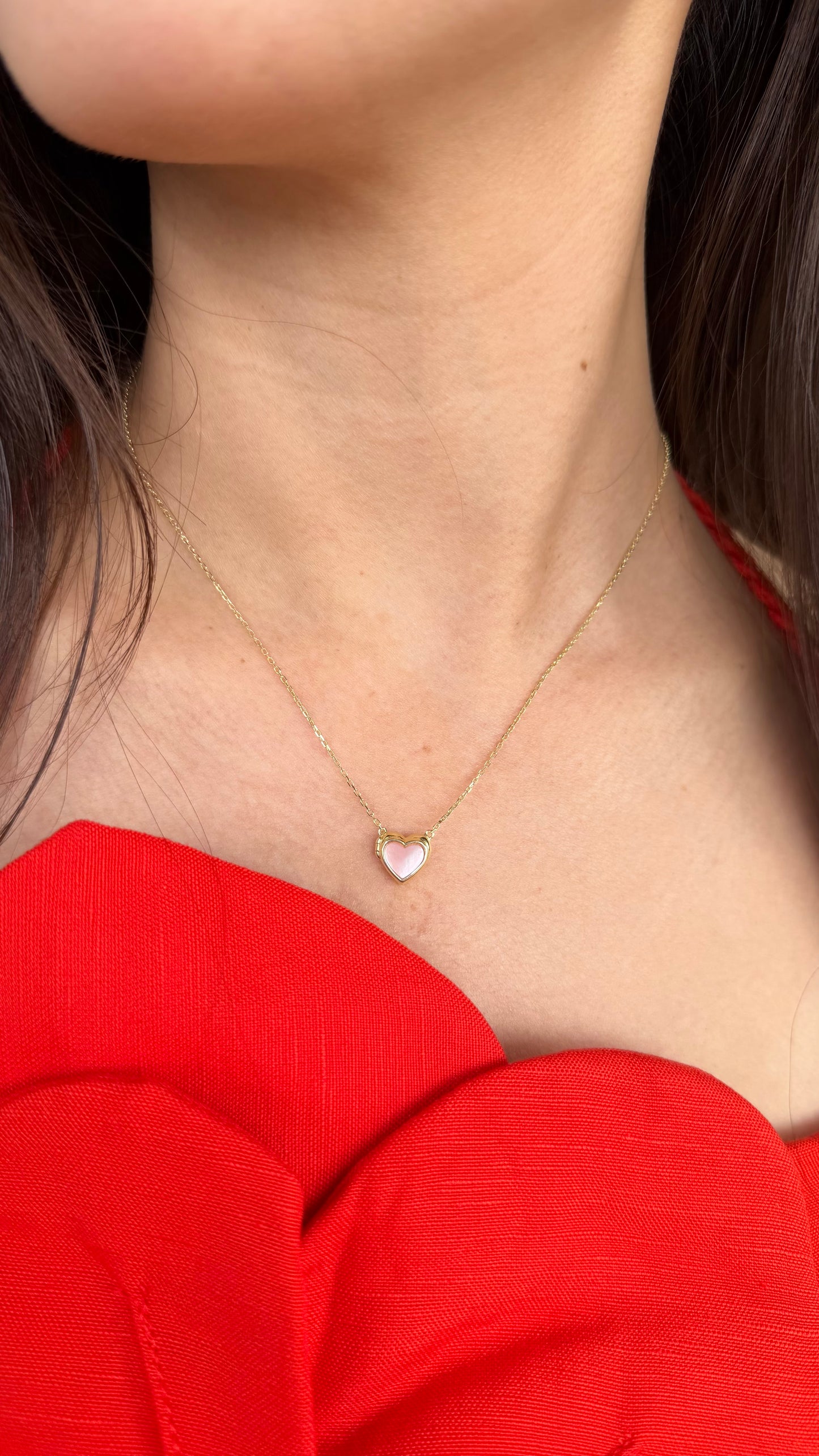 Pink Mother of Pearl & Red Agate Heart Sliding Locket