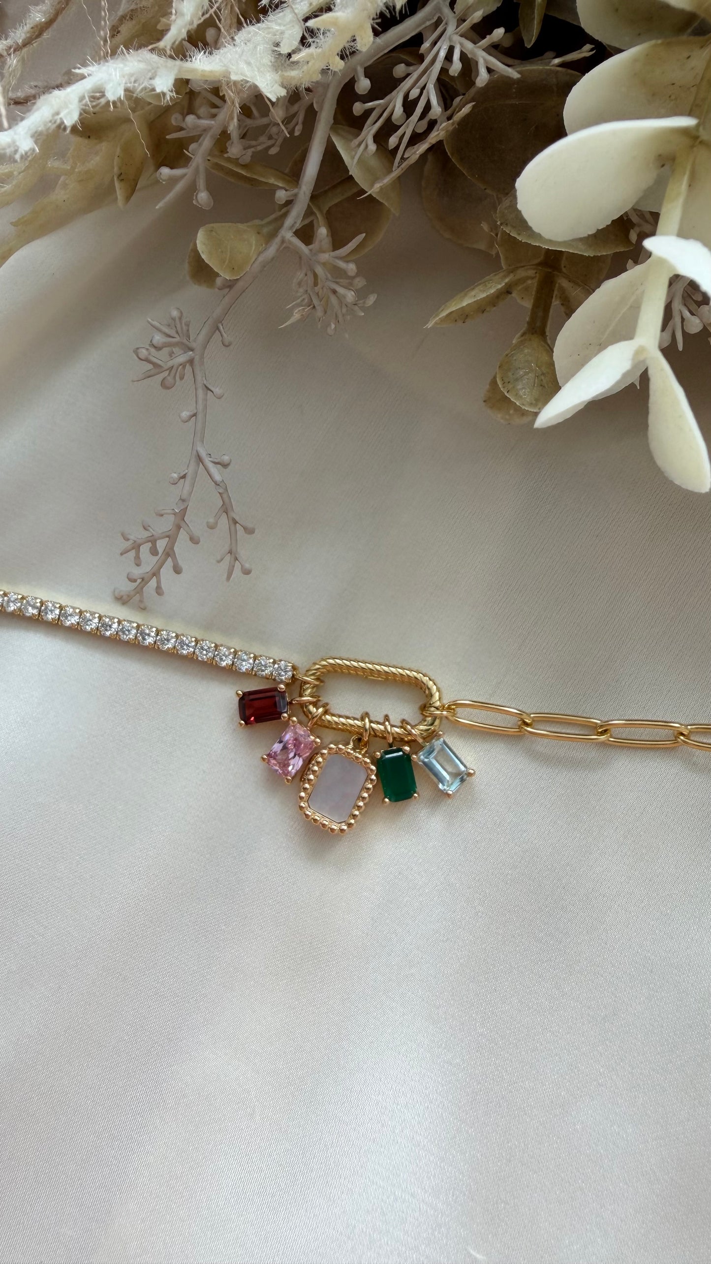 Tennis Paper Clip Charm Locket Bracelet (Gold Vermeil)