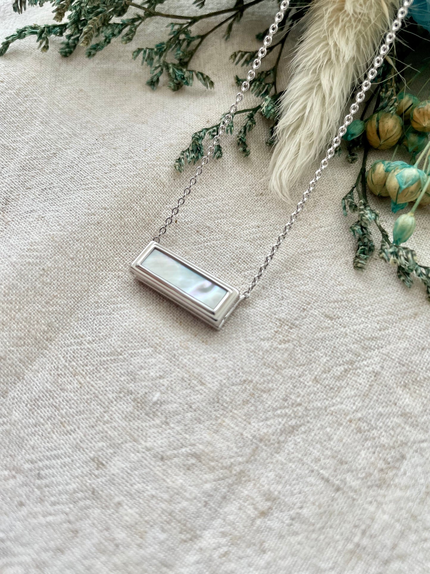 Mother of Pearl Bar Locket in Sterling Silver