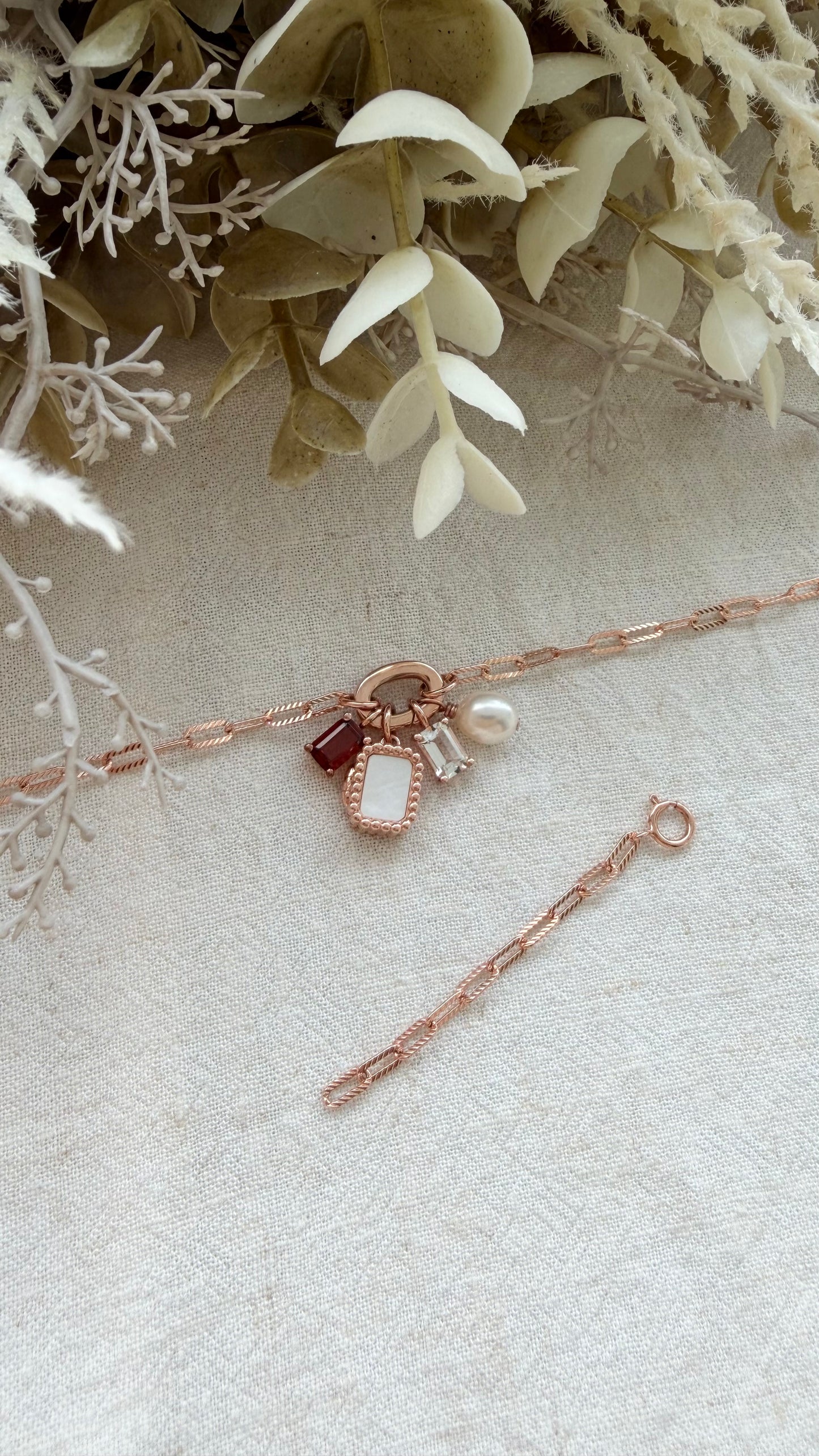 Paperclip Charm Locket Bracelet (Rose Gold Vermeil)