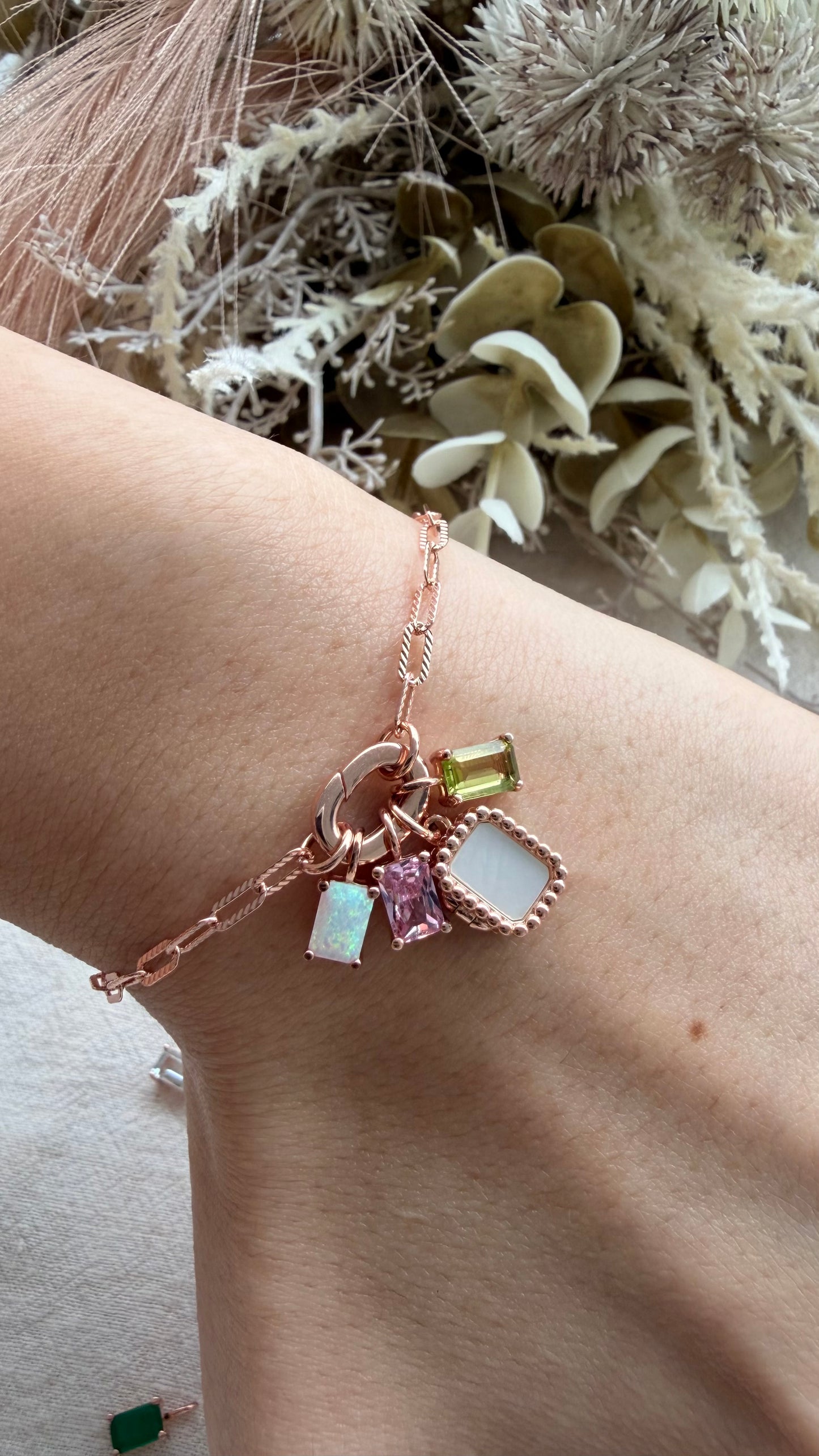 Paperclip Charm Locket Bracelet (Rose Gold Vermeil)
