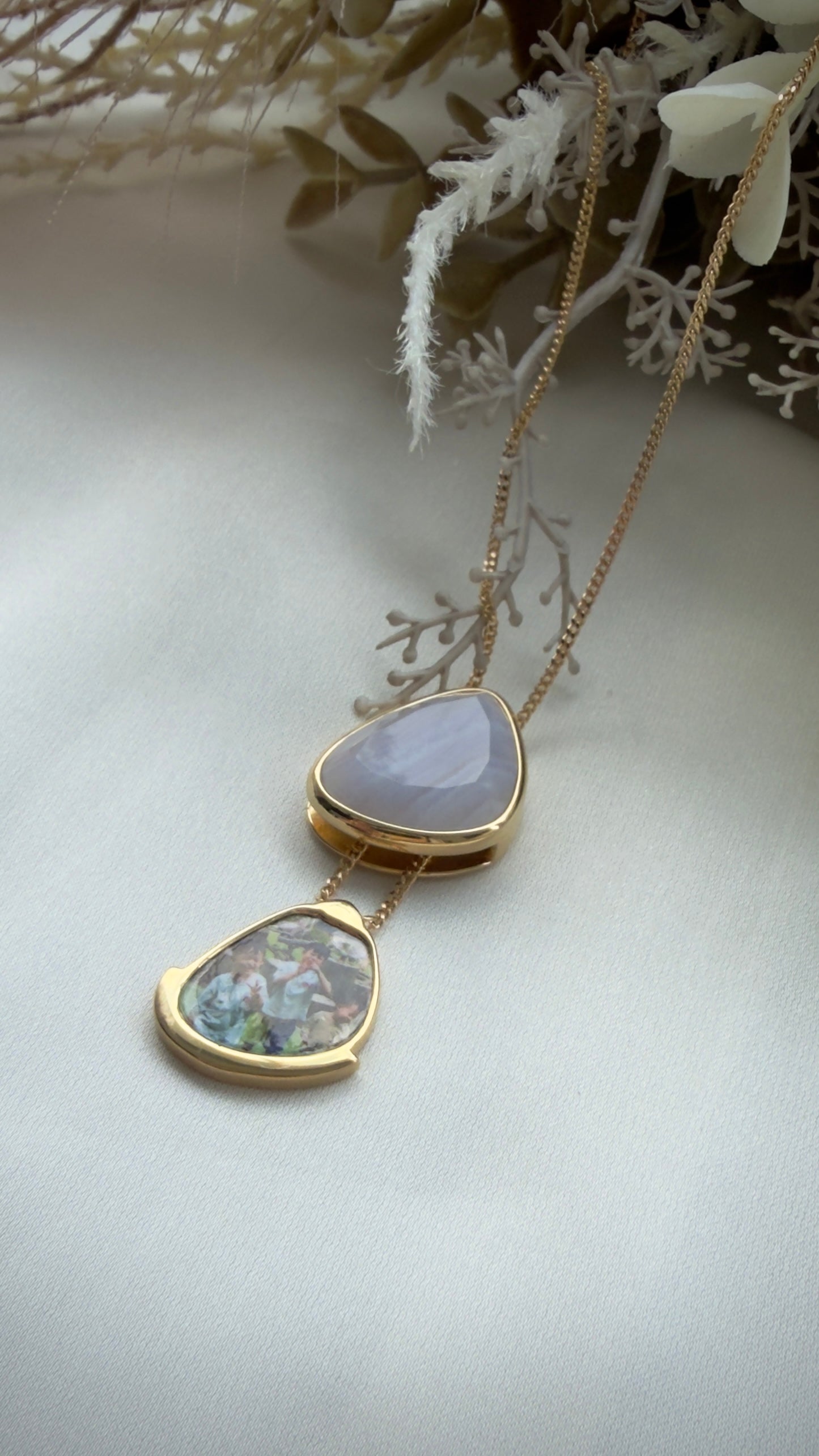 Blue Lace Agate Statement Sliding Locket
