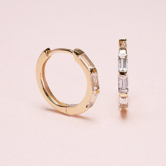 (Instock) 18K Baguette White Sapphire Hoops Earrings