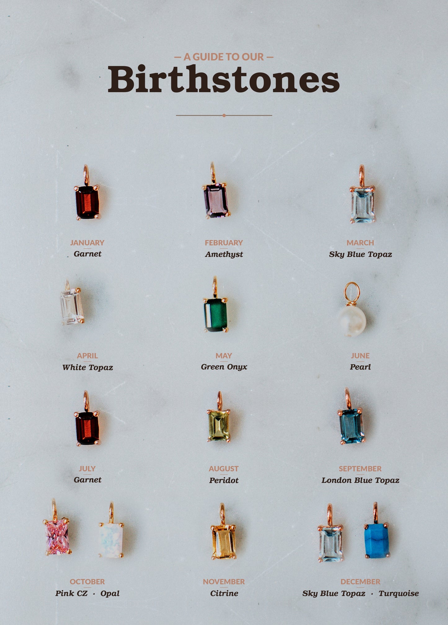 Emerald Cut Birthstone Charm