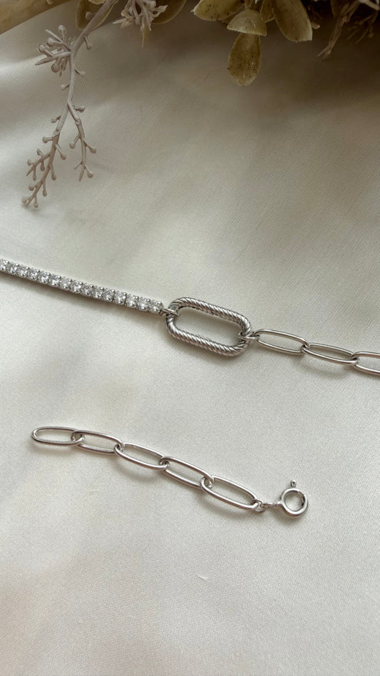 (Backorder) Tennis Paper Clip Charm Locket Bracelet (Chain Only - Silver)