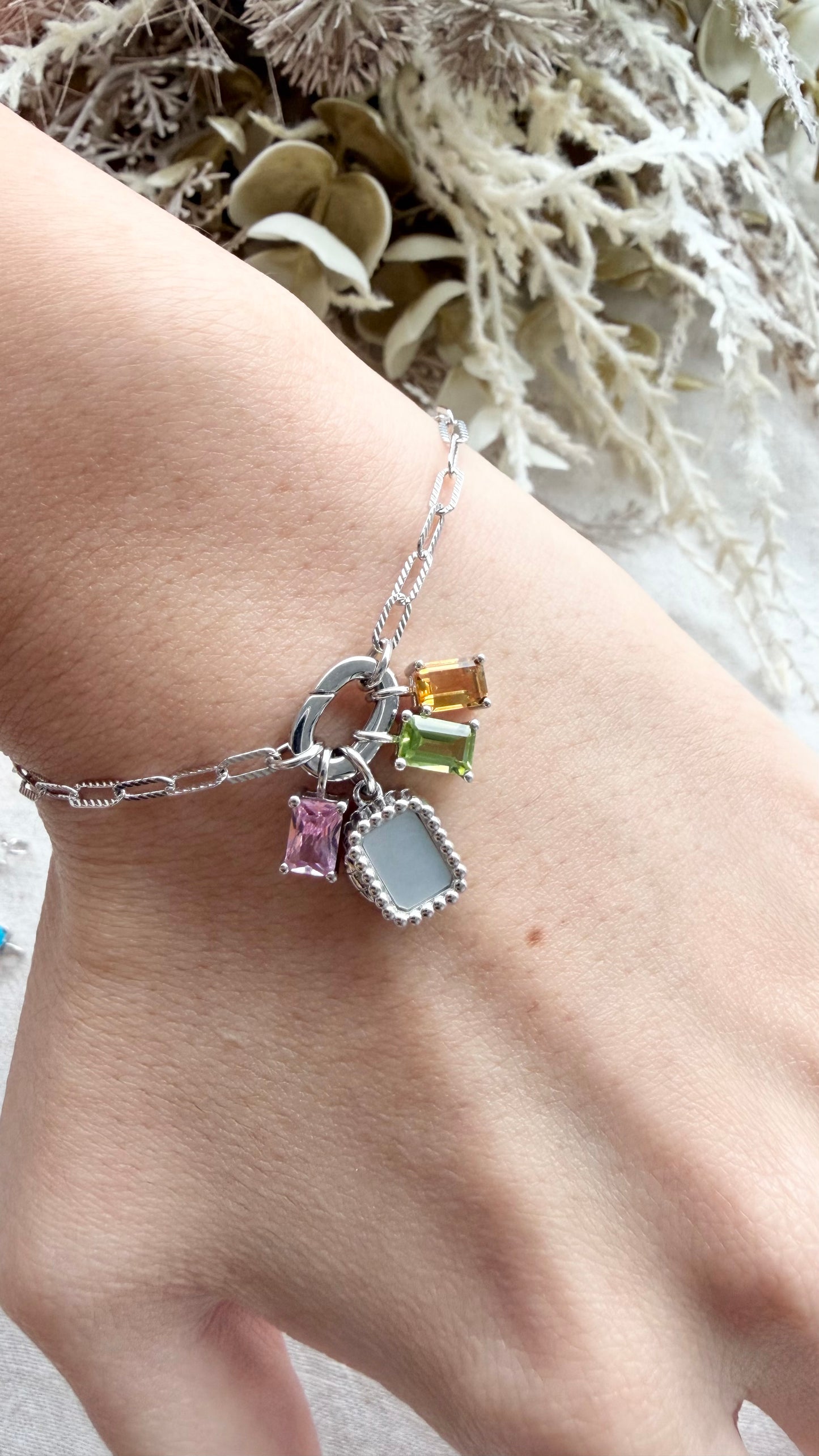 Paperclip Charm Locket Bracelet (Silver)