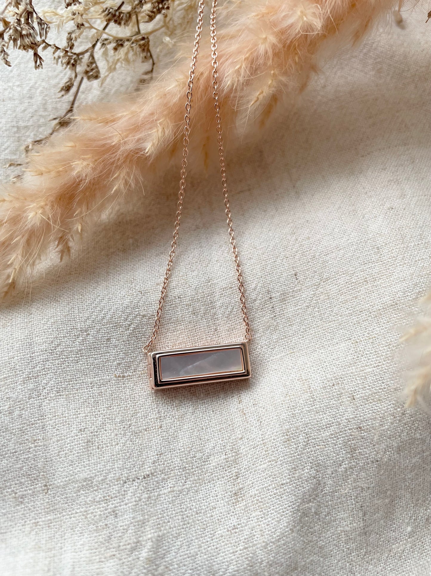 Mother of Pearl Bar Locket in Rose Gold Vermeil