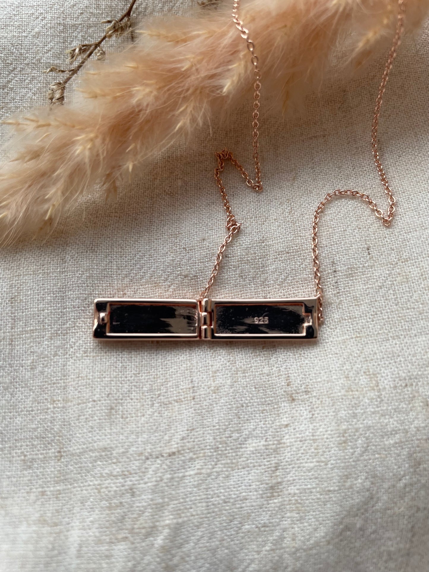 Mother of Pearl Bar Locket in Rose Gold Vermeil