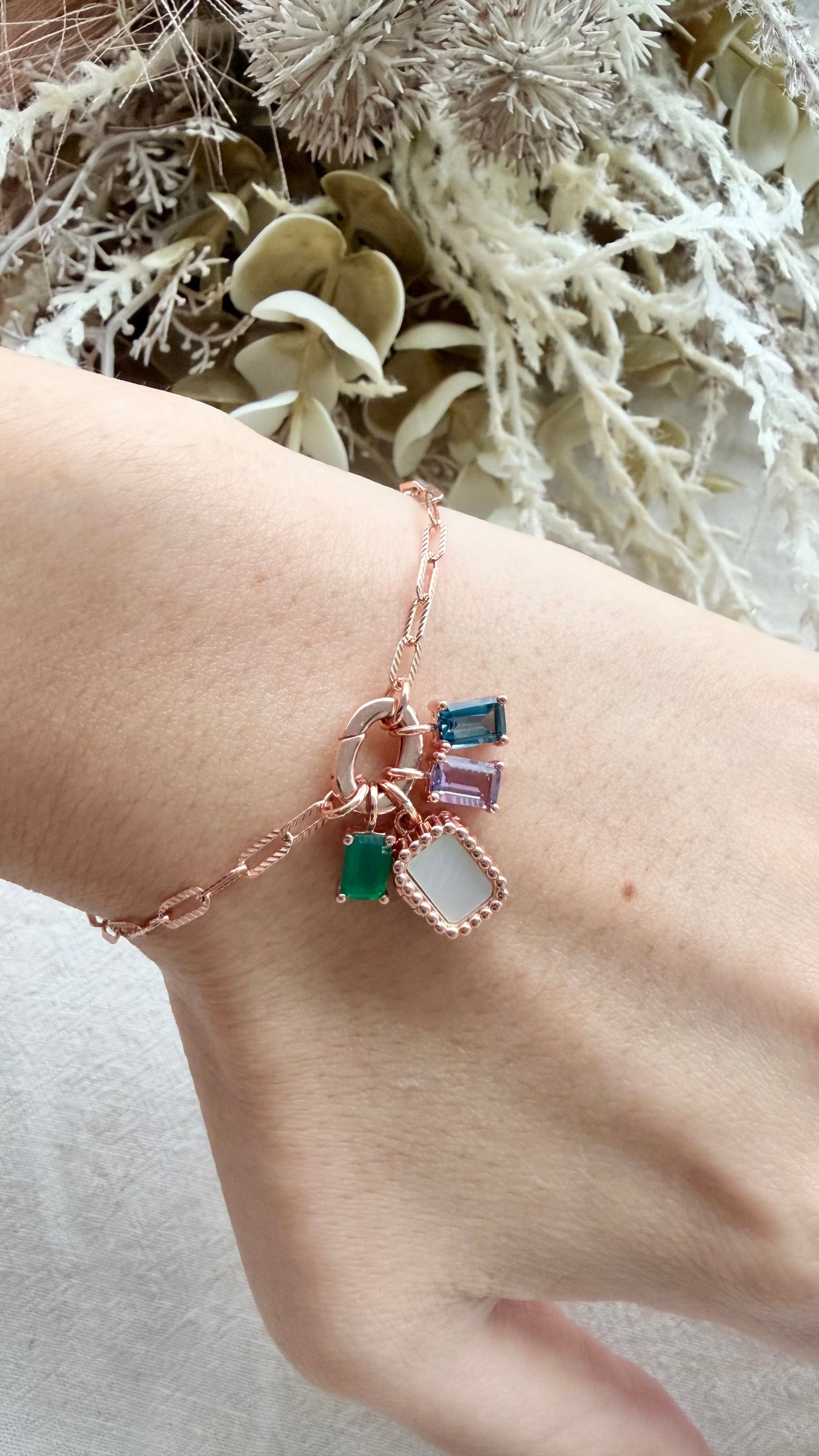 Paperclip Charm Locket Bracelet (Rose Gold Vermeil)