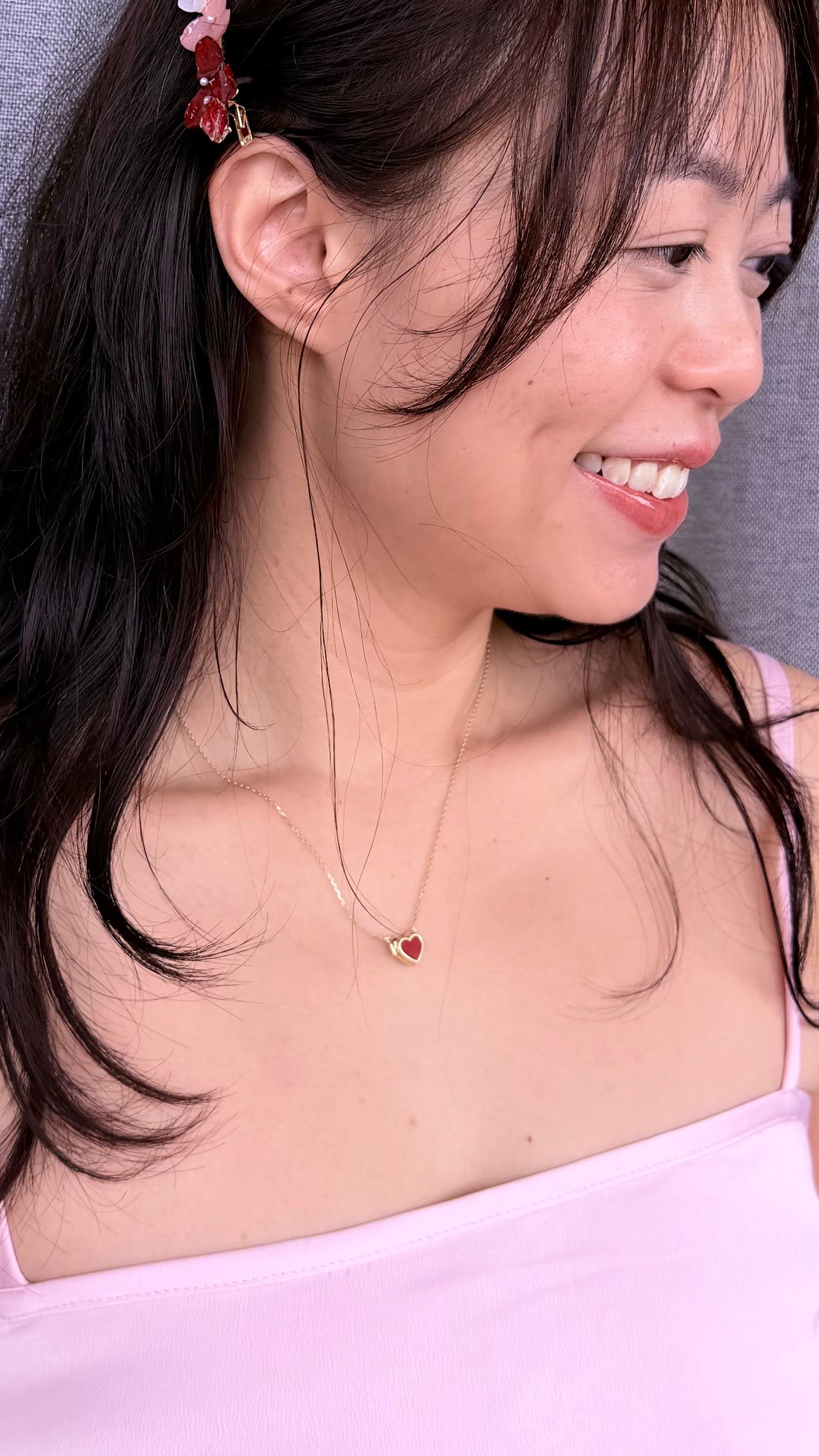 Pink Mother of Pearl & Red Agate Heart Sliding Locket