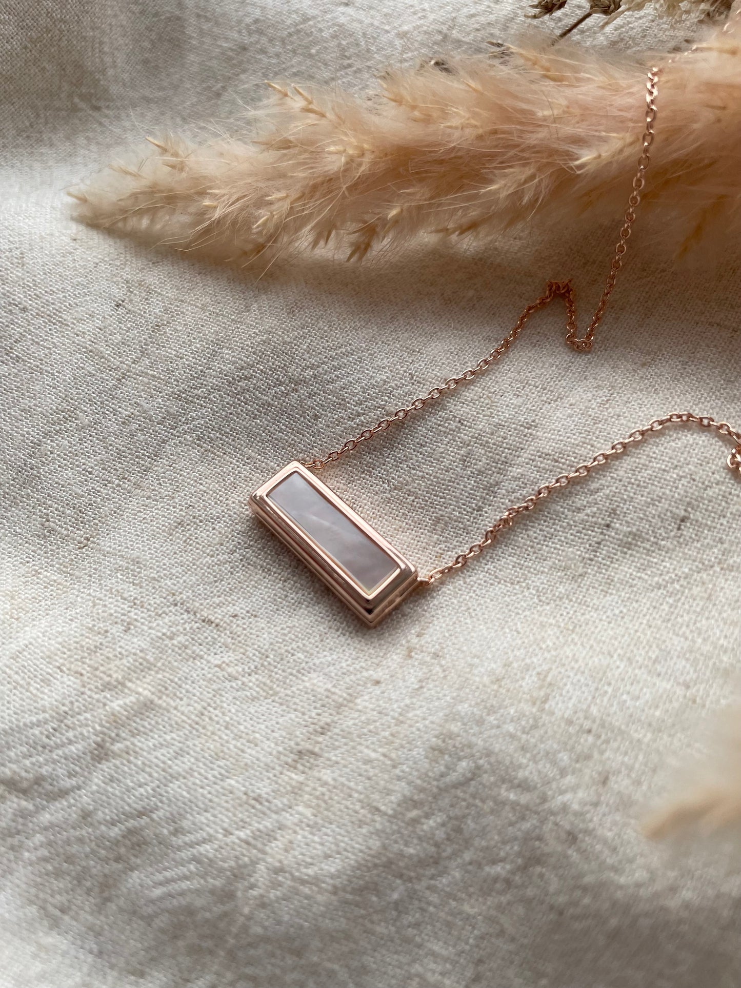 Mother of Pearl Bar Locket in Rose Gold Vermeil