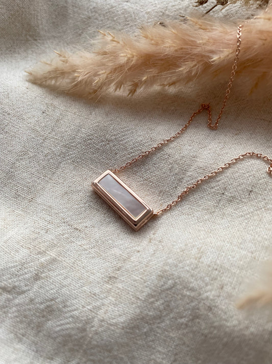 Mother of Pearl Bar Locket in Rose Gold Vermeil