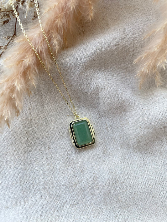 Green Aventurine Locket in Gold Vermeil