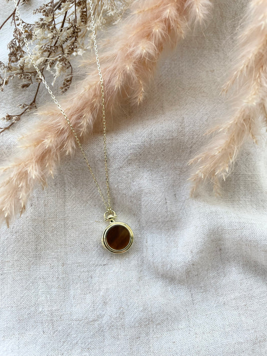 Tiger Eye Pocket Watch Locket in Solid Gold 18K